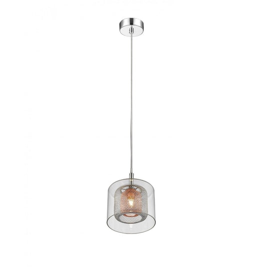 Laure 1 Light Chrome Ceiling Pendant - Glass With Copper Mesh
