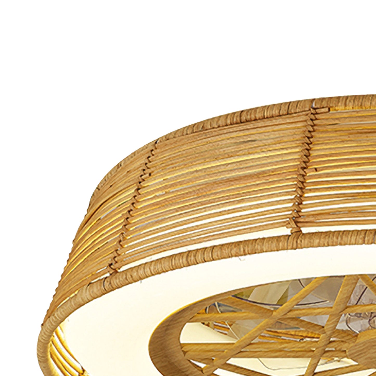 Indonesia 70W LED Dimmable Ceiling Light With Built-In 35W DC Reversible Fan, Beige Rattan, 4200lm, 5yrs Warranty by Mantra