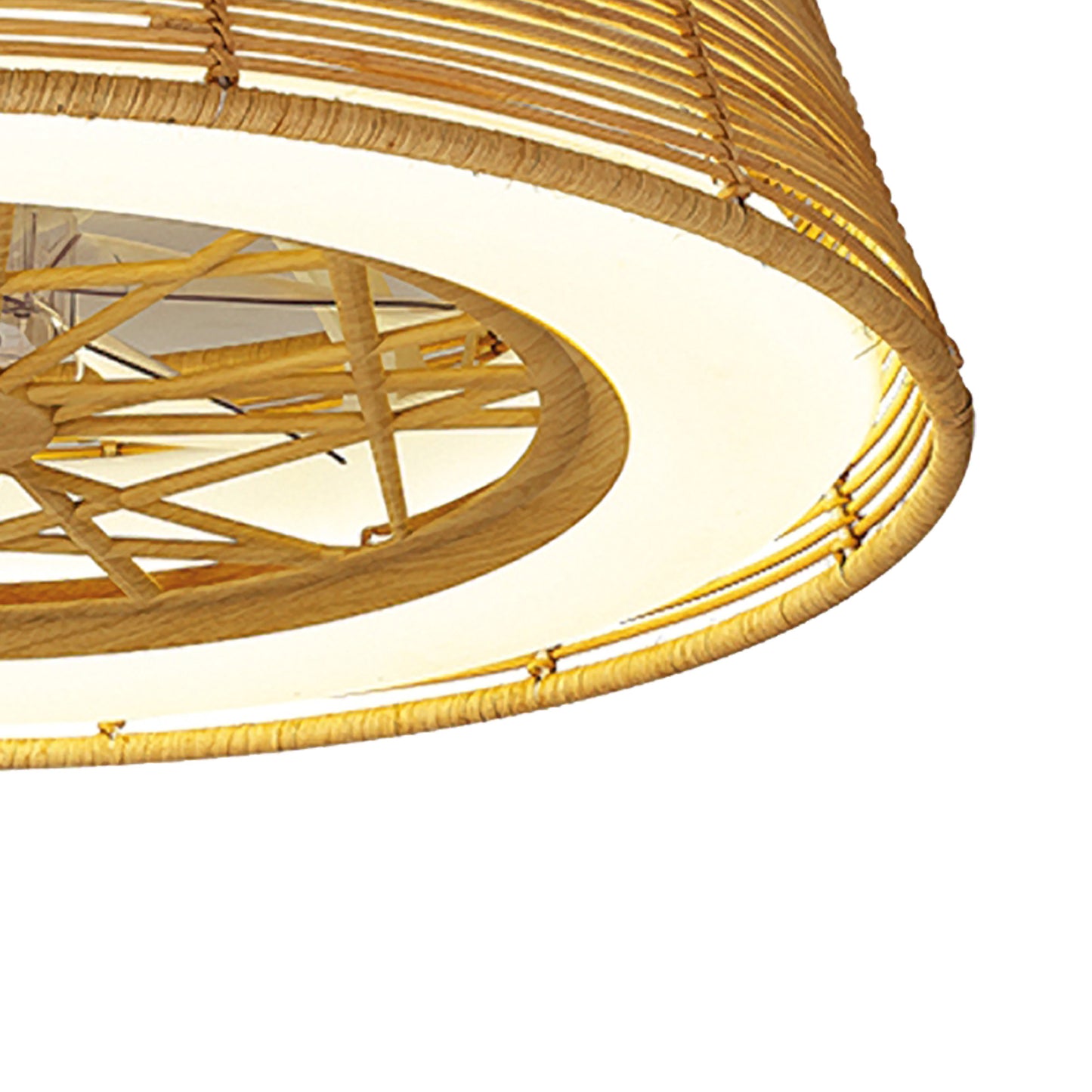 Indonesia 70W LED Dimmable Ceiling Light With Built-In 35W DC Reversible Fan, Beige Rattan, 4200lm, 5yrs Warranty by Mantra