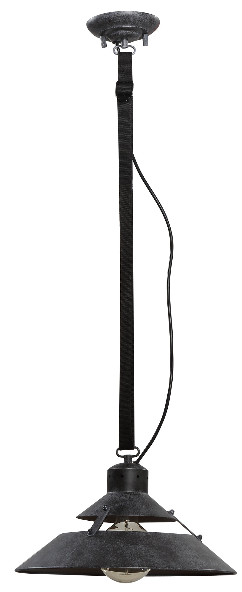 Industrial Ceiling 1 Light 40W E27 Medium, Oxide Metal, Black Belt by Mantra