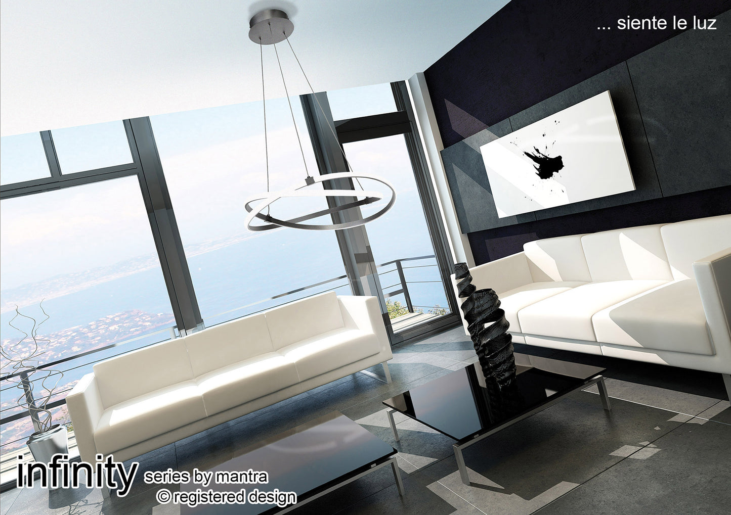 Infinity Pendant 42W LED 3000K, 3400lm, Silver/Polished Chrome/White Acrylic, 3yrs Warranty by Mantra