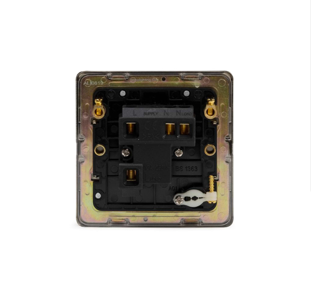 The Camden Collection Matt Black & Brushed Brass 13A Unswitched Flex Outlet Black Insert Screwless