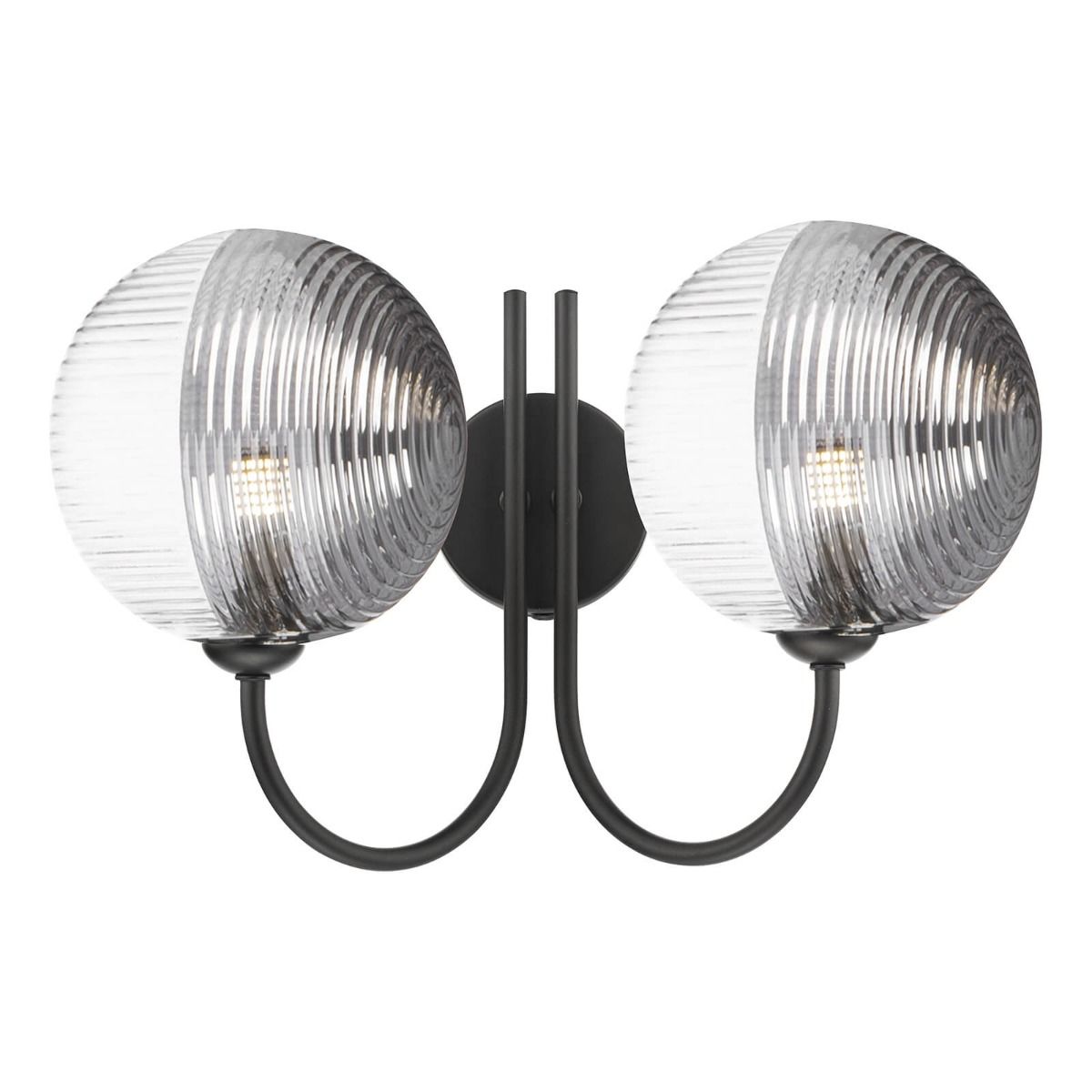 Jared 2 Light Wall Light Matt Black & Smoked/Clear Ribbed Glass