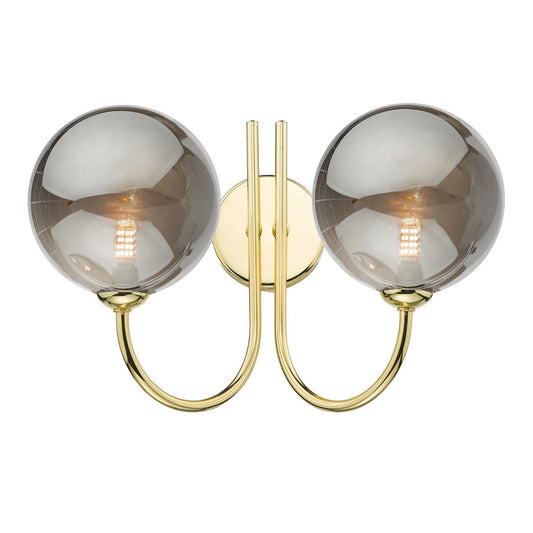 Jared 2 Light Wall Light Polished Gold and Large Smoked Glass