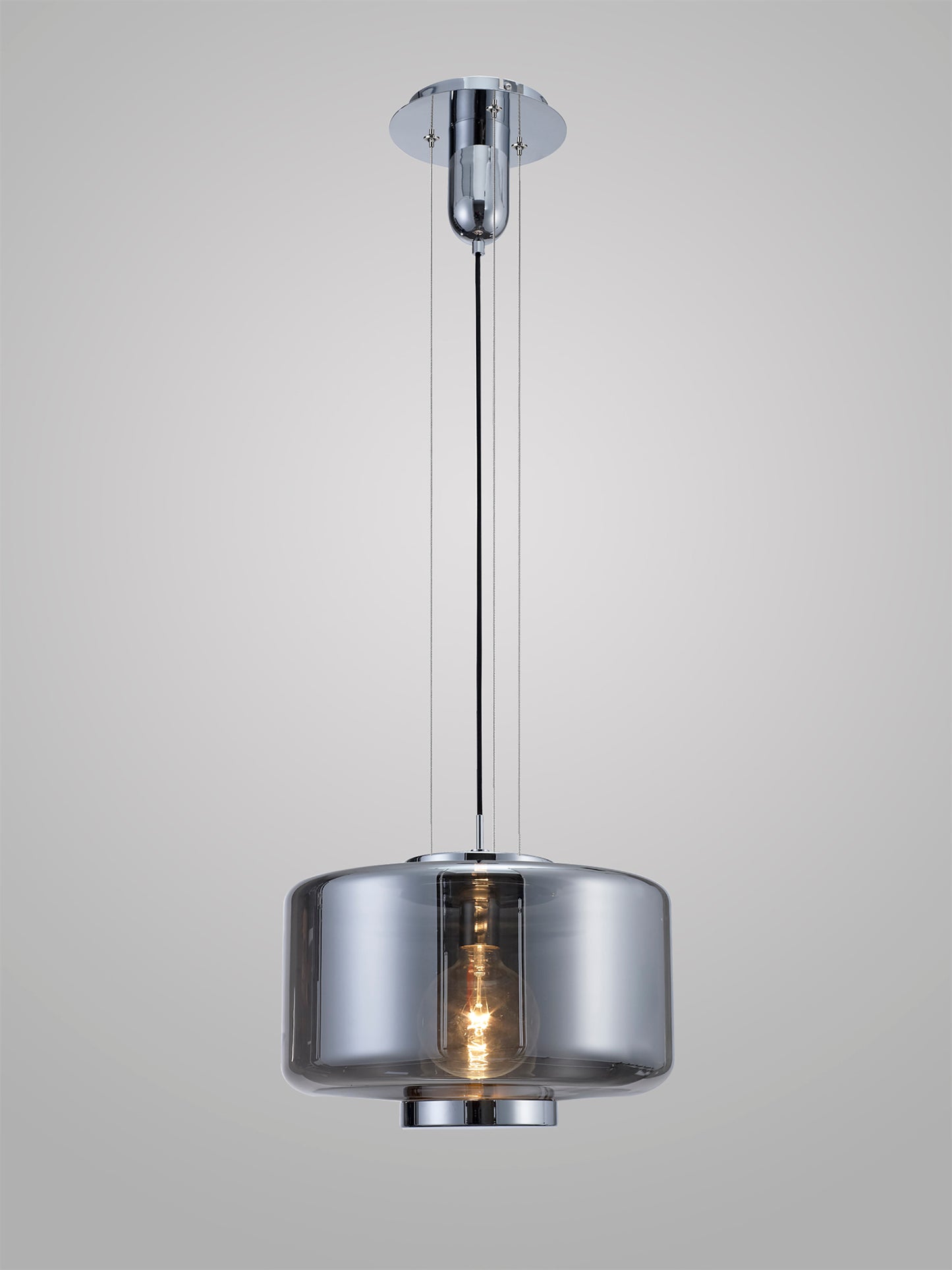 Jarras Pendant 40cm Round, 1 x E27 (Max 40W), Chrome / Ash Grey Glass by Mantra