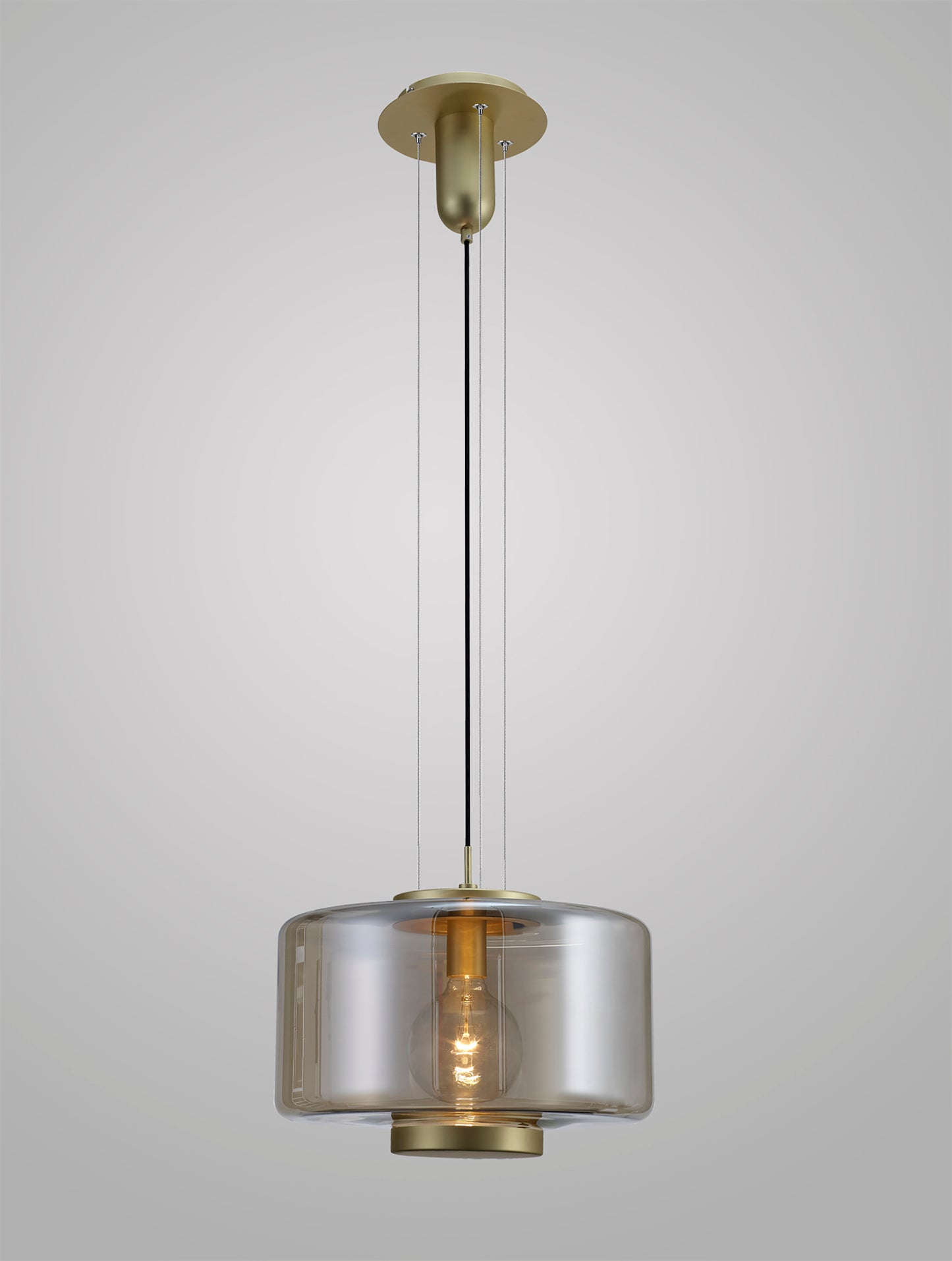 Jarras Pendant 40cm Round, 1 x E27 (Max 40W), Matt Gold / Cognac Glass by Mantra