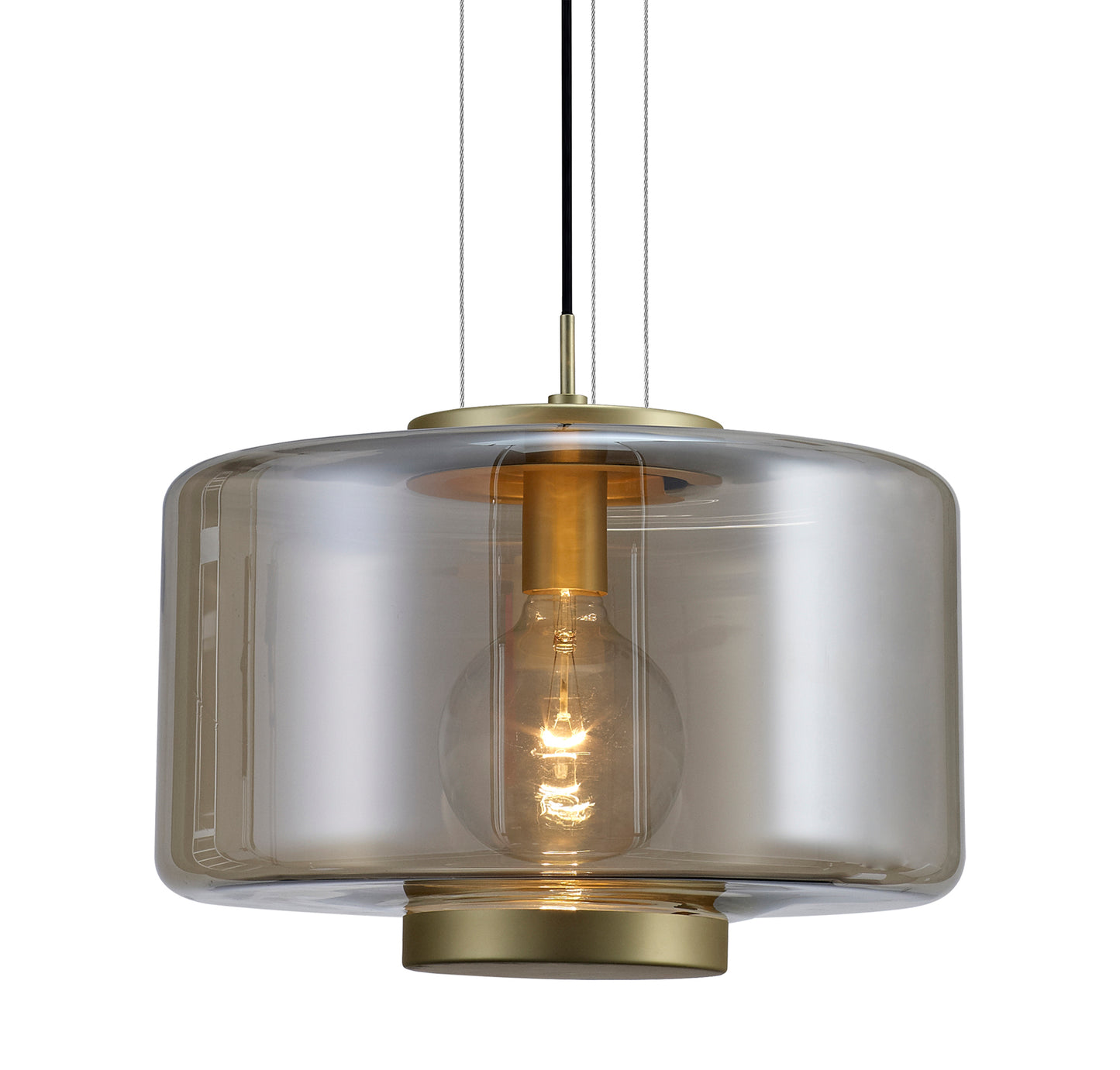 Jarras Pendant 40cm Round, 1 x E27 (Max 40W), Matt Gold / Cognac Glass by Mantra