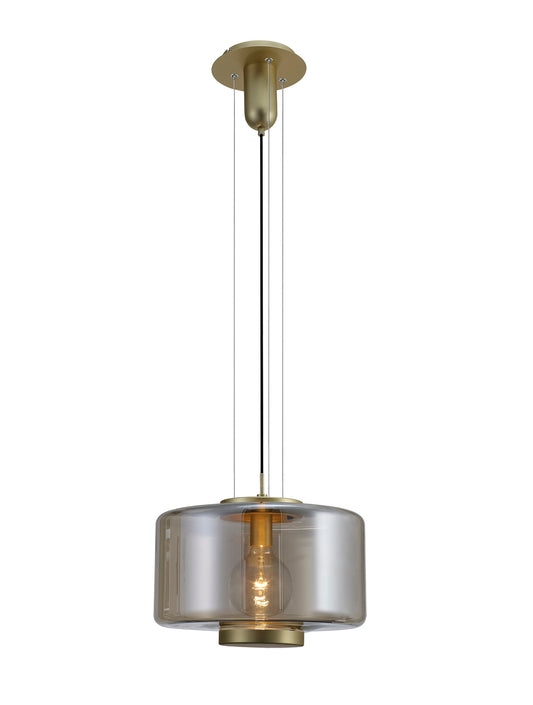 Jarras Pendant 40cm Round, 1 x E27 (Max 40W), Matt Gold / Cognac Glass by Mantra