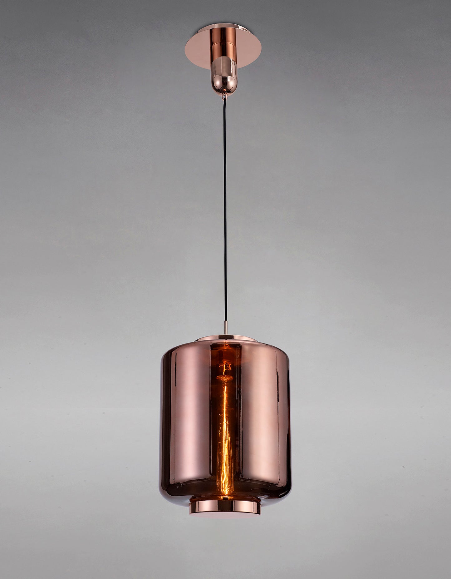 Jarras Pendant 30cm Round, 1 x E27 (Max 40W), Copper / Rose Gold Glass by Mantra