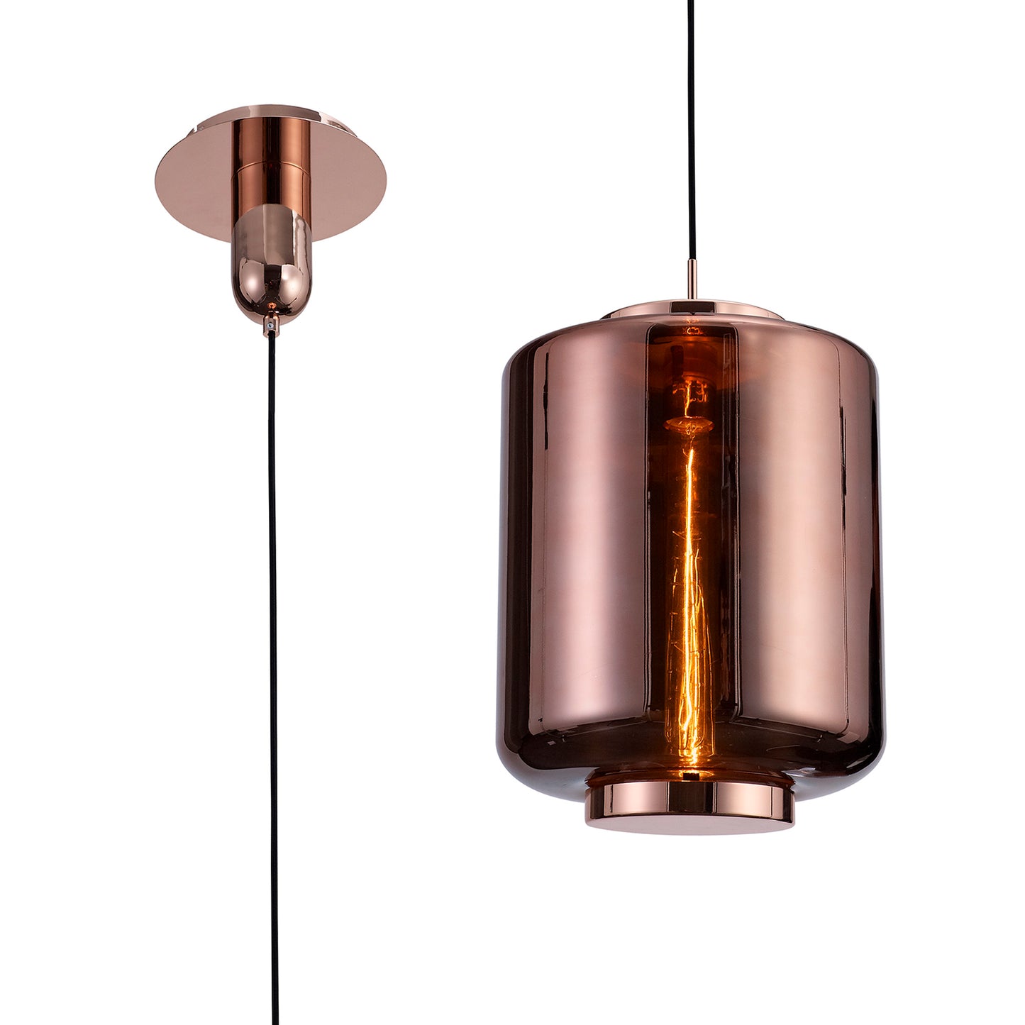 Jarras Pendant 30cm Round, 1 x E27 (Max 40W), Copper / Rose Gold Glass by Mantra