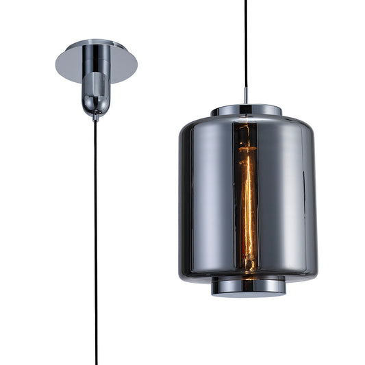 Jarras Pendant 30cm Round, 1 x E27 (Max 40W), Chrome / Ash Grey Glass by Mantra