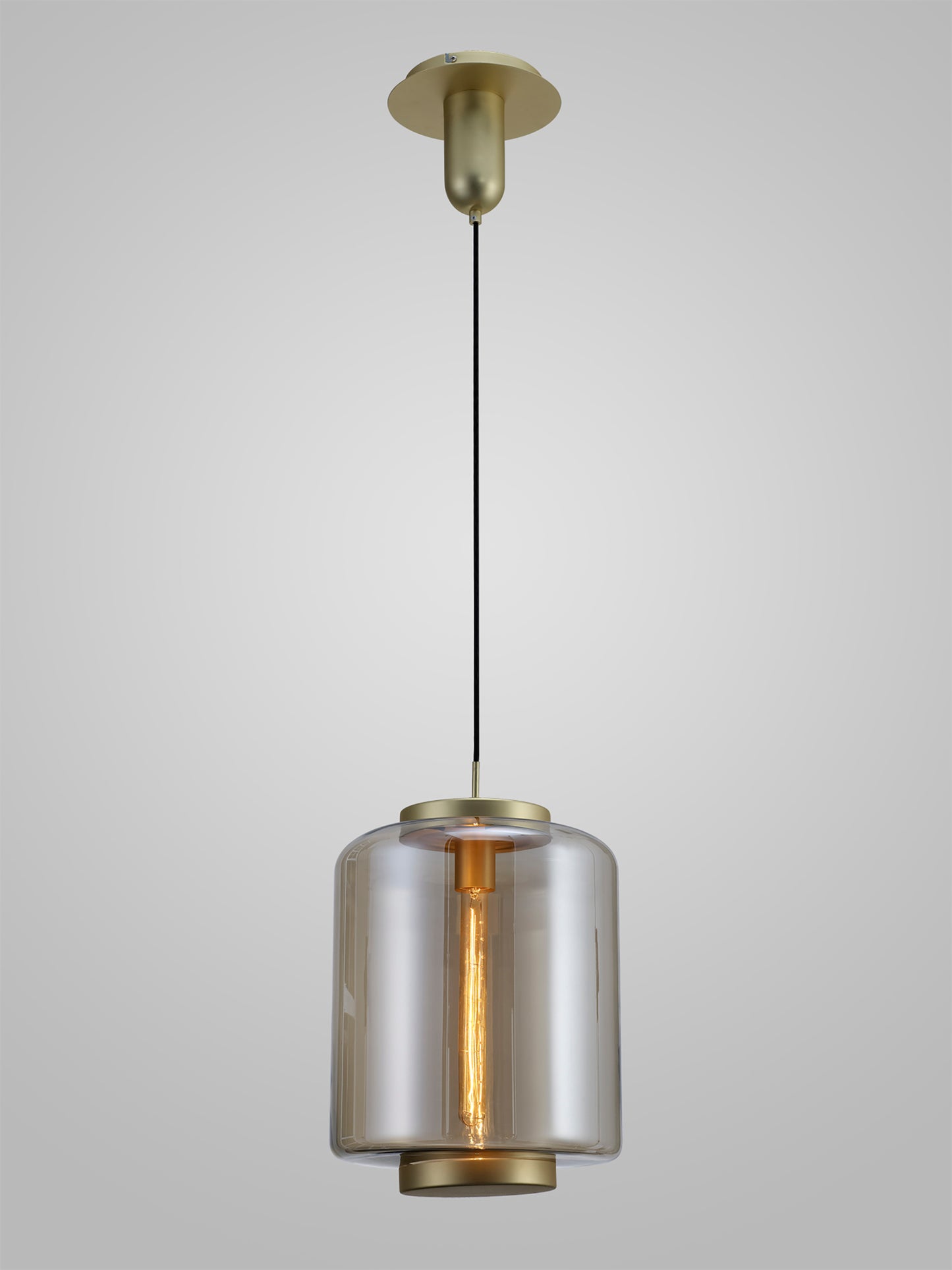 Jarras Pendant 30cm Round, 1 x E27 (Max 40W), Matt Gold / Cognac Glass by Mantra