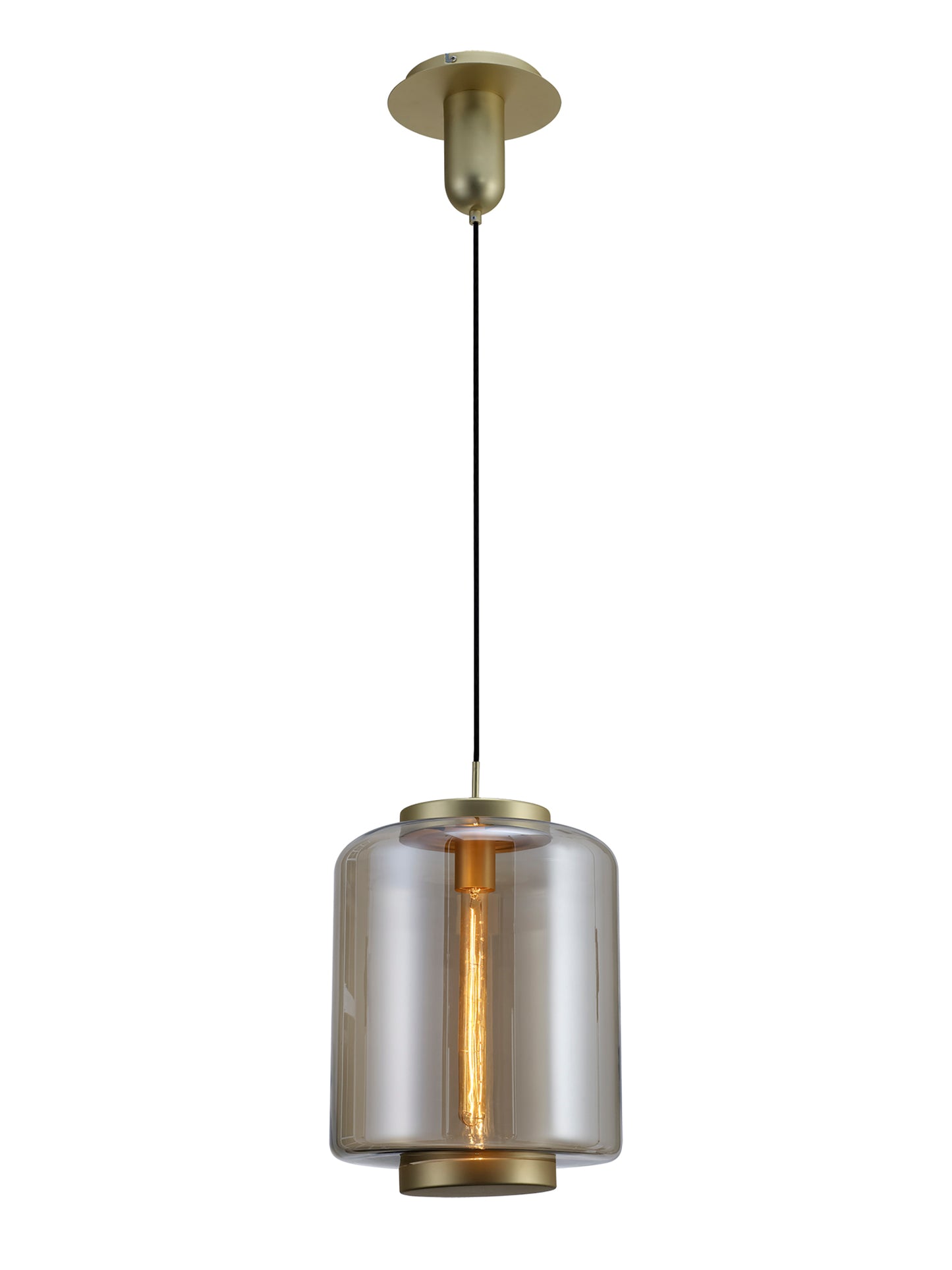 Jarras Pendant 30cm Round, 1 x E27 (Max 40W), Matt Gold / Cognac Glass by Mantra