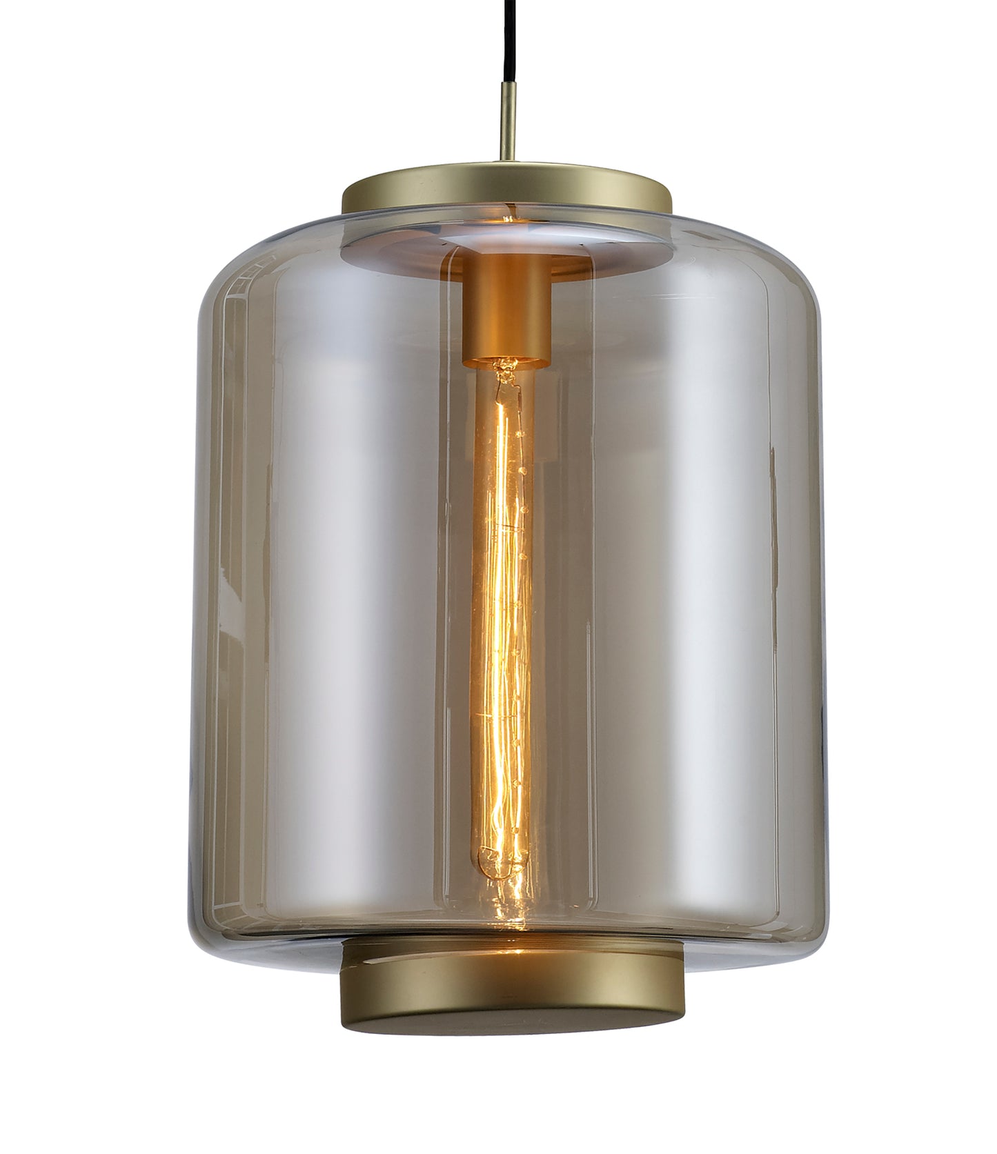 Jarras Pendant 30cm Round, 1 x E27 (Max 40W), Matt Gold / Cognac Glass by Mantra