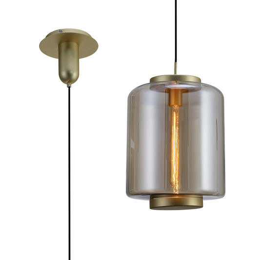 Jarras Pendant 30cm Round, 1 x E27 (Max 40W), Matt Gold / Cognac Glass by Mantra