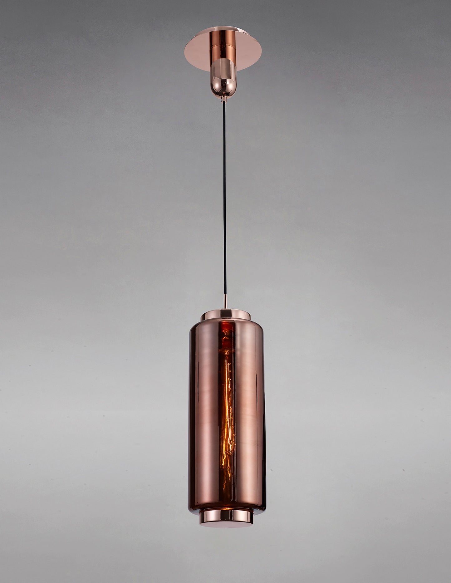 Jarras Pendant 20cm Round, 1 x E27 (Max 40W), Copper/Rose Gold Glass by Mantra