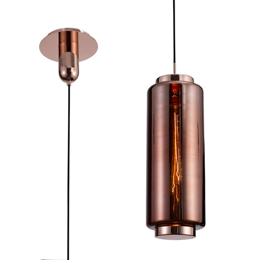 Jarras Pendant 20cm Round, 1 x E27 (Max 40W), Copper/Rose Gold Glass by Mantra