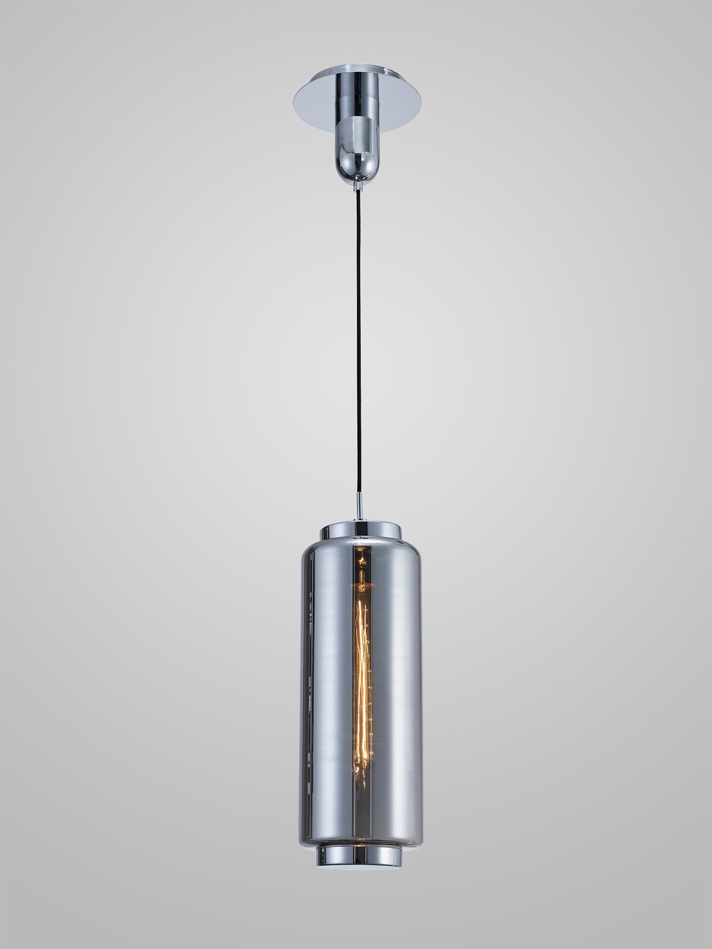 Jarras Pendant 20cm Round, 1 x E27 (Max 40W), Chrome/Ash Grey Glass, 1 Year Warranty by Mantra