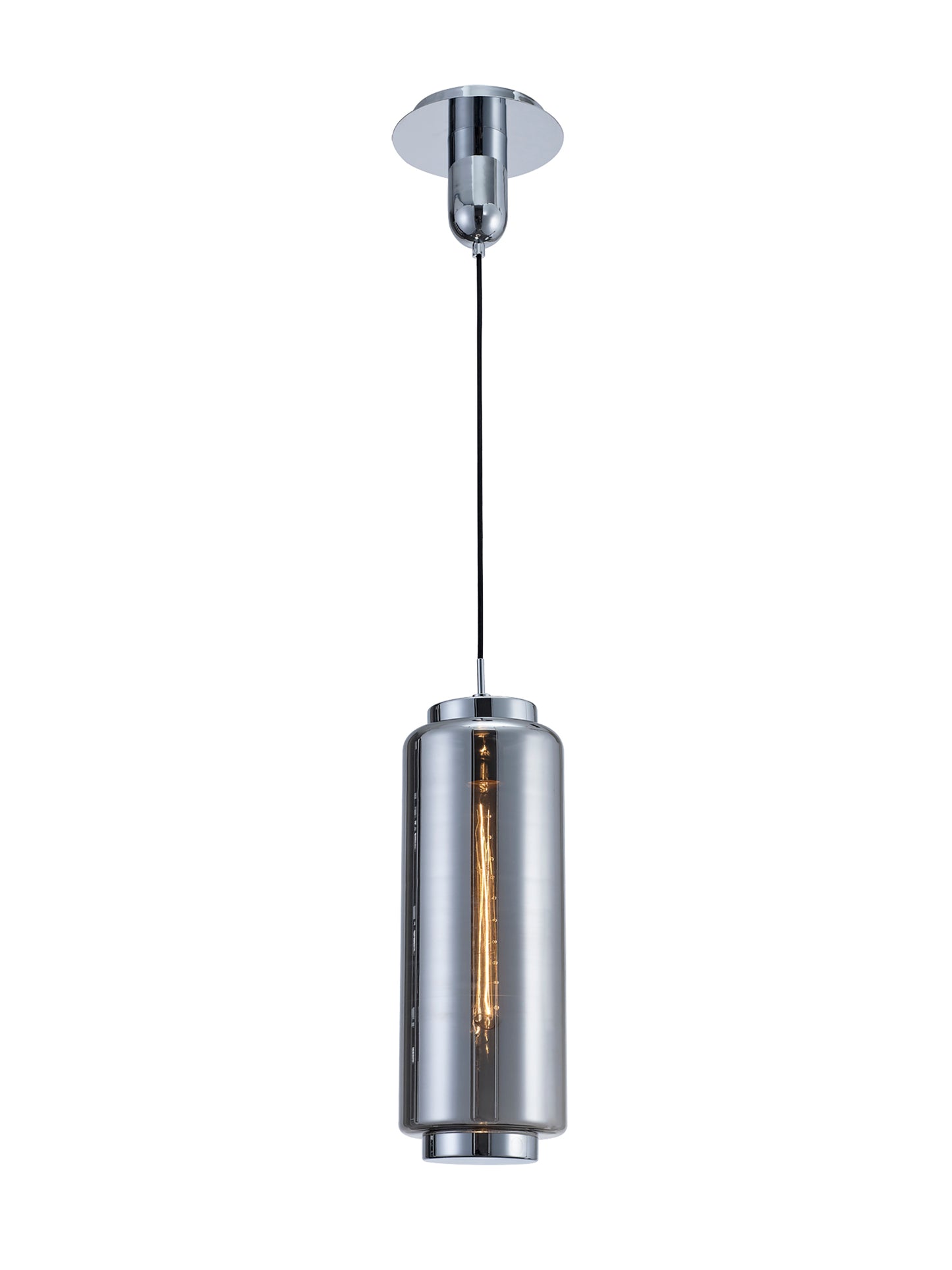 Jarras Pendant 20cm Round, 1 x E27 (Max 40W), Chrome/Ash Grey Glass, 1 Year Warranty by Mantra