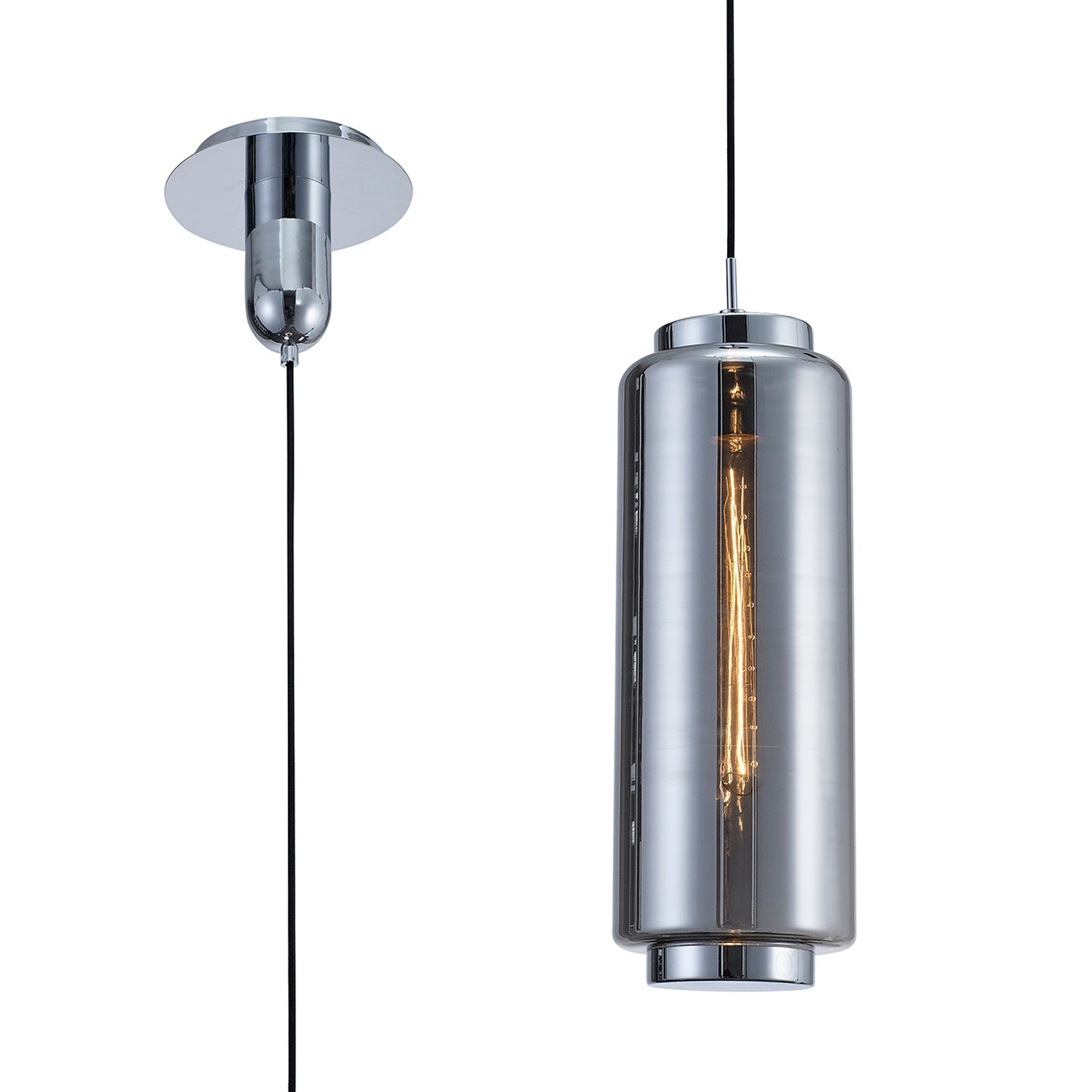 Jarras Pendant 20cm Round, 1 x E27 (Max 40W), Chrome/Ash Grey Glass, 1 Year Warranty by Mantra