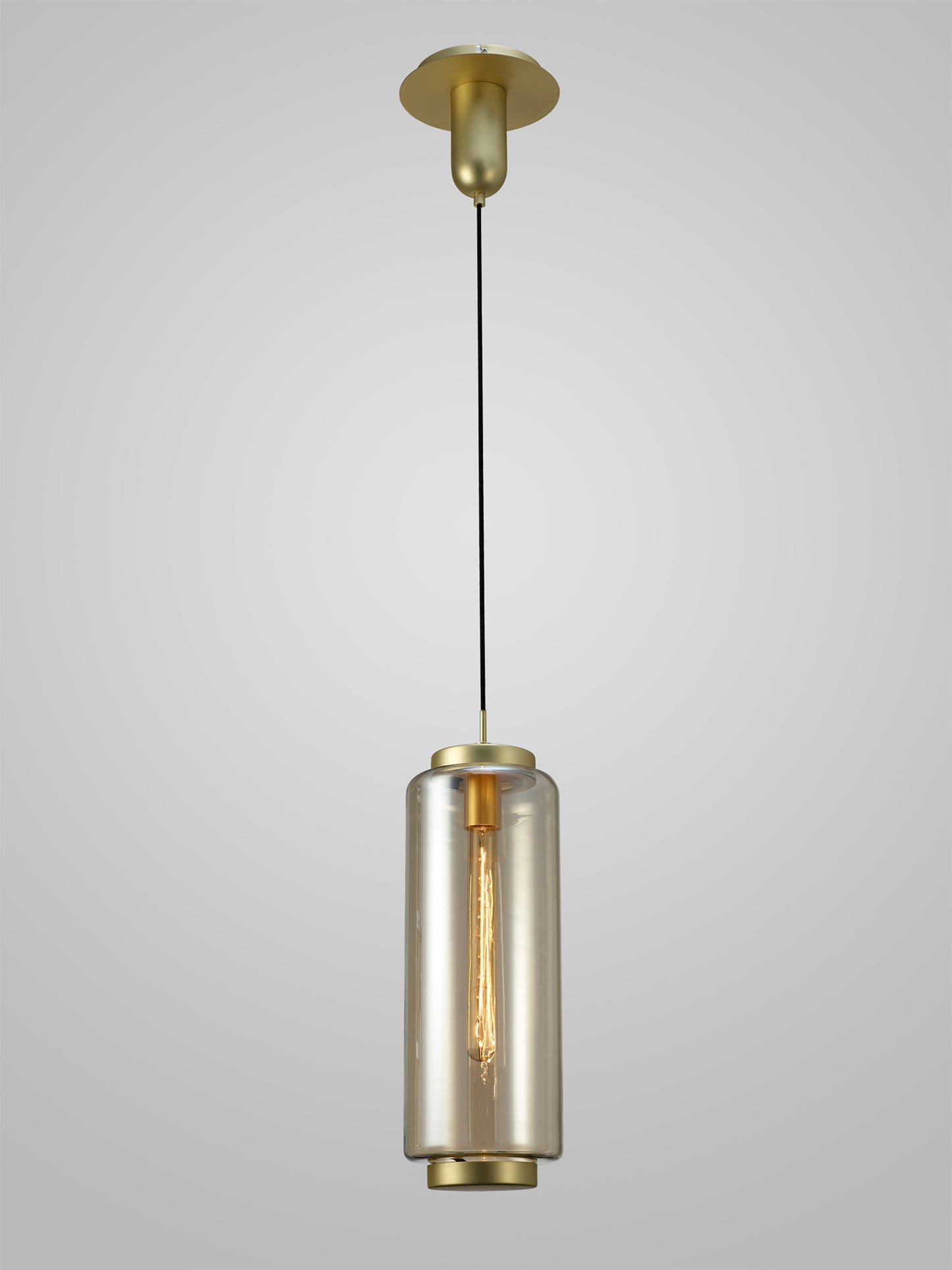 Jarras Pendant 20cm Round, 1 x E27 (Max 40W), Matt Gold/Cognac Glass, 1 Year Warranty by Mantra