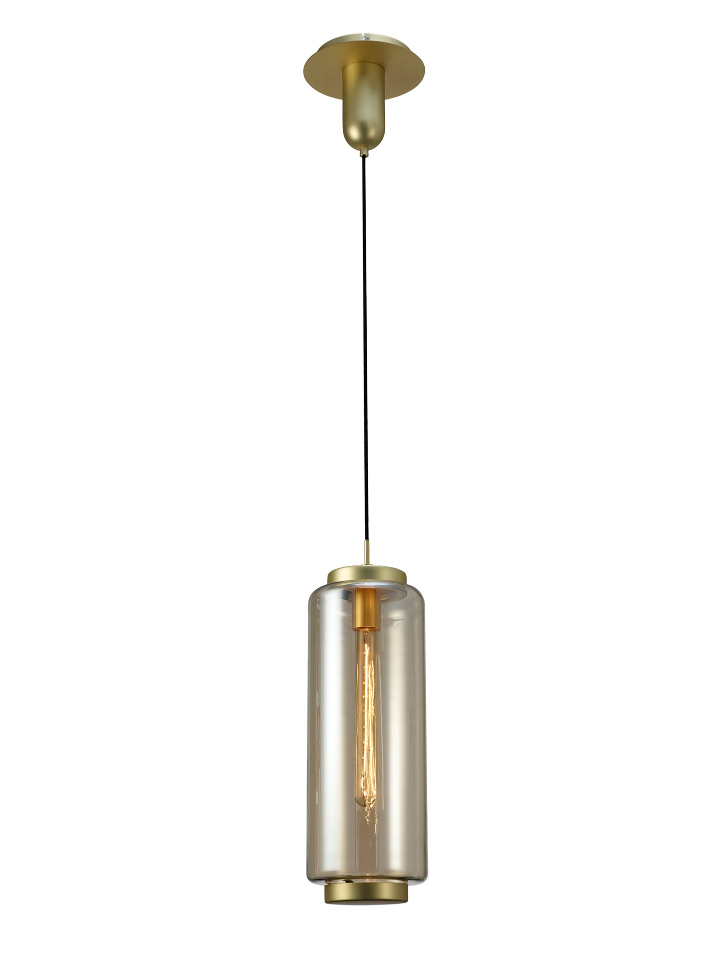 Jarras Pendant 20cm Round, 1 x E27 (Max 40W), Matt Gold/Cognac Glass, 1 Year Warranty by Mantra