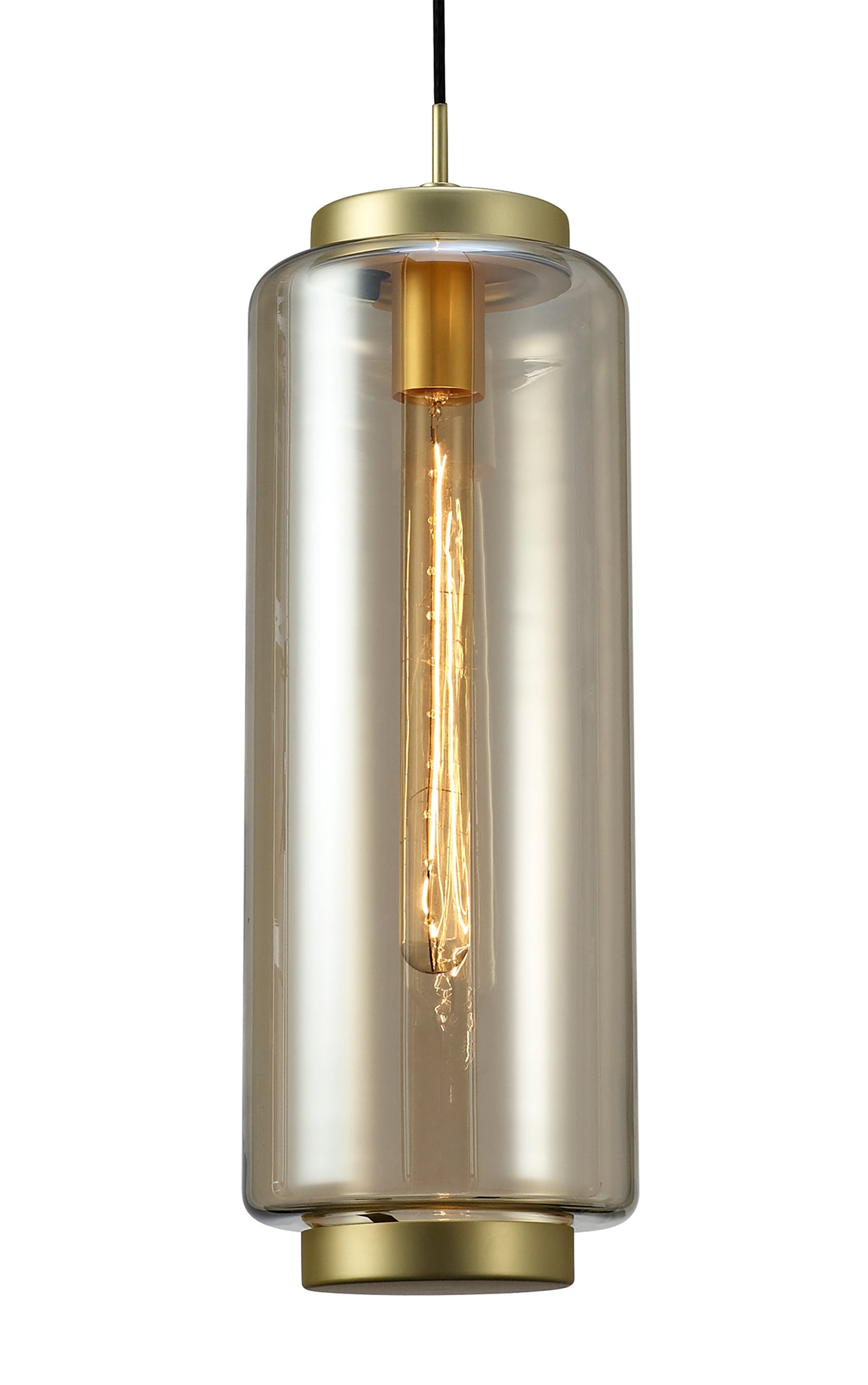 Jarras Pendant 20cm Round, 1 x E27 (Max 40W), Matt Gold/Cognac Glass, 1 Year Warranty by Mantra