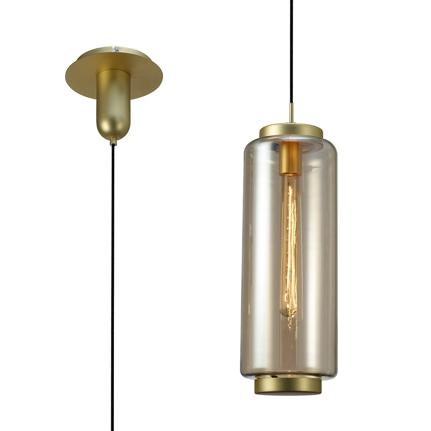 Jarras Pendant 20cm Round, 1 x E27 (Max 40W), Matt Gold/Cognac Glass, 1 Year Warranty by Mantra