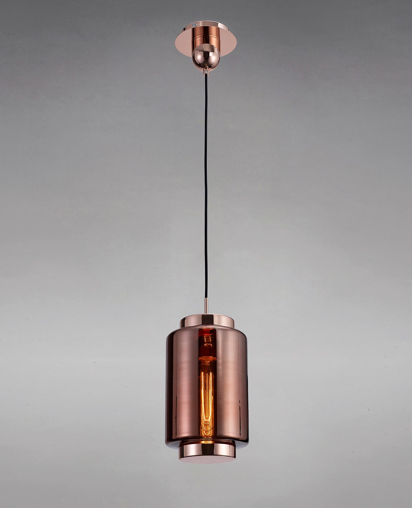 Jarras Pendant 20cm Round, 1 x E27 (Max 40W), Copper/Rose Gold Glass, 1 Year Warranty by Mantra