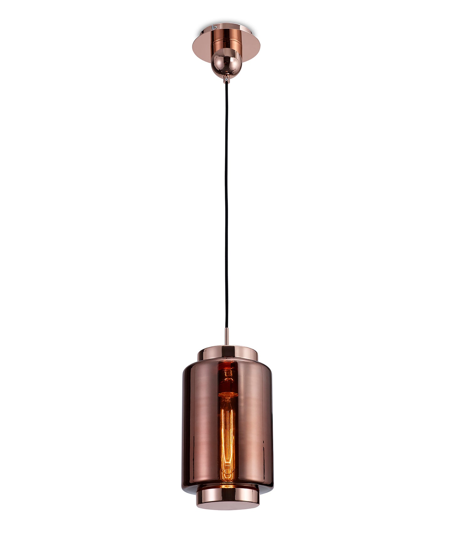 Jarras Pendant 20cm Round, 1 x E27 (Max 40W), Copper/Rose Gold Glass, 1 Year Warranty by Mantra