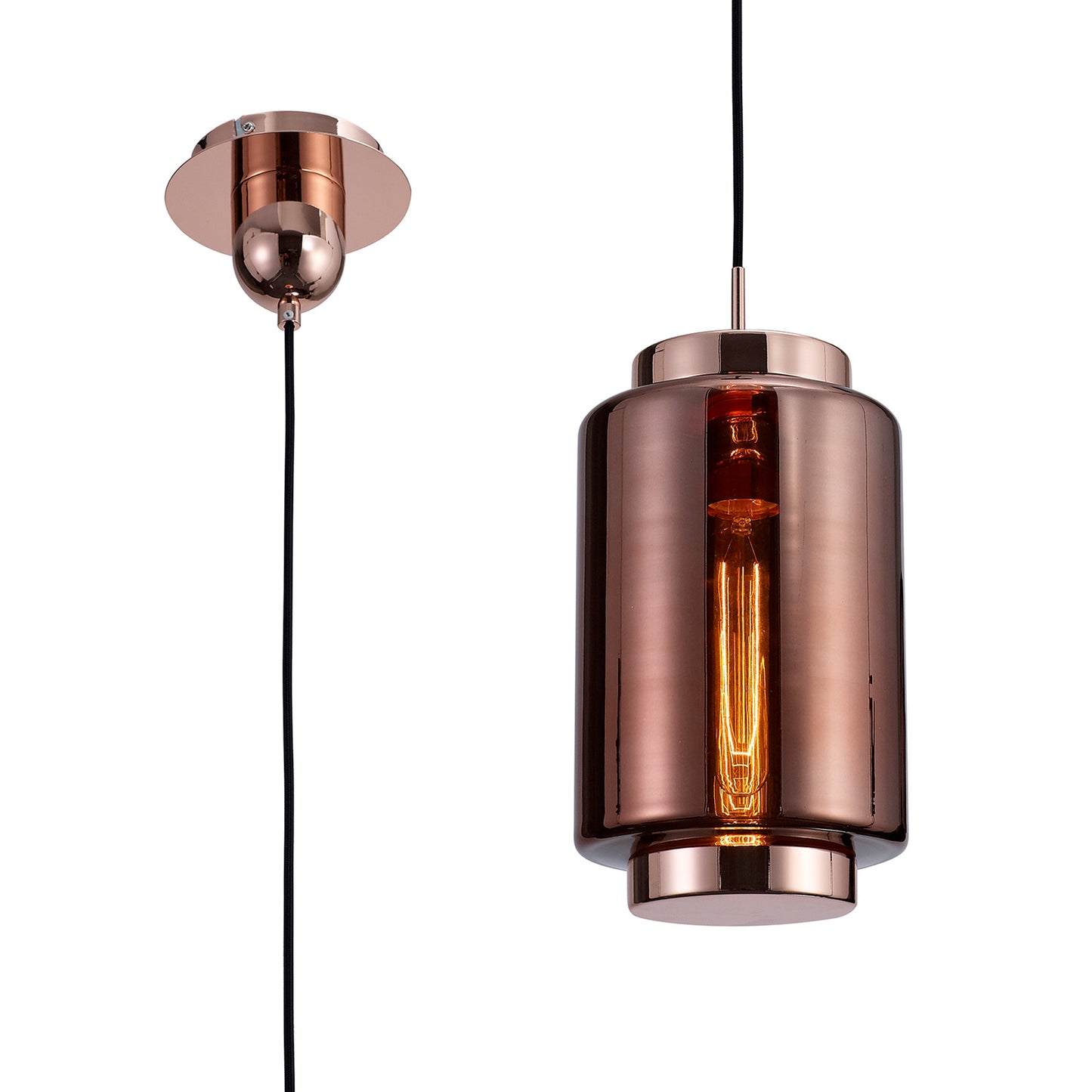 Jarras Pendant 20cm Round, 1 x E27 (Max 40W), Copper/Rose Gold Glass, 1 Year Warranty by Mantra