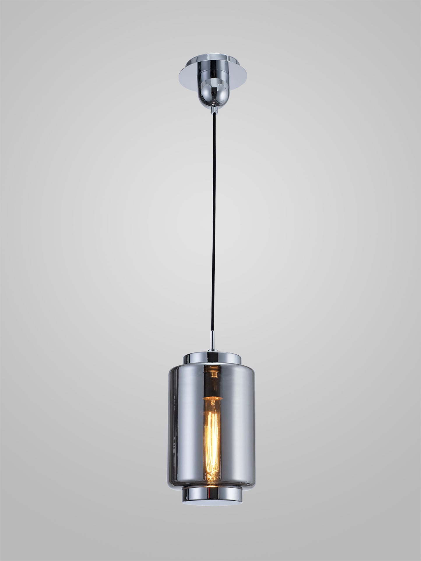 Jarras Pendant 20cm Round, 1 x E27 (Max 40W), Chrome/Ash Grey Glass by Mantra