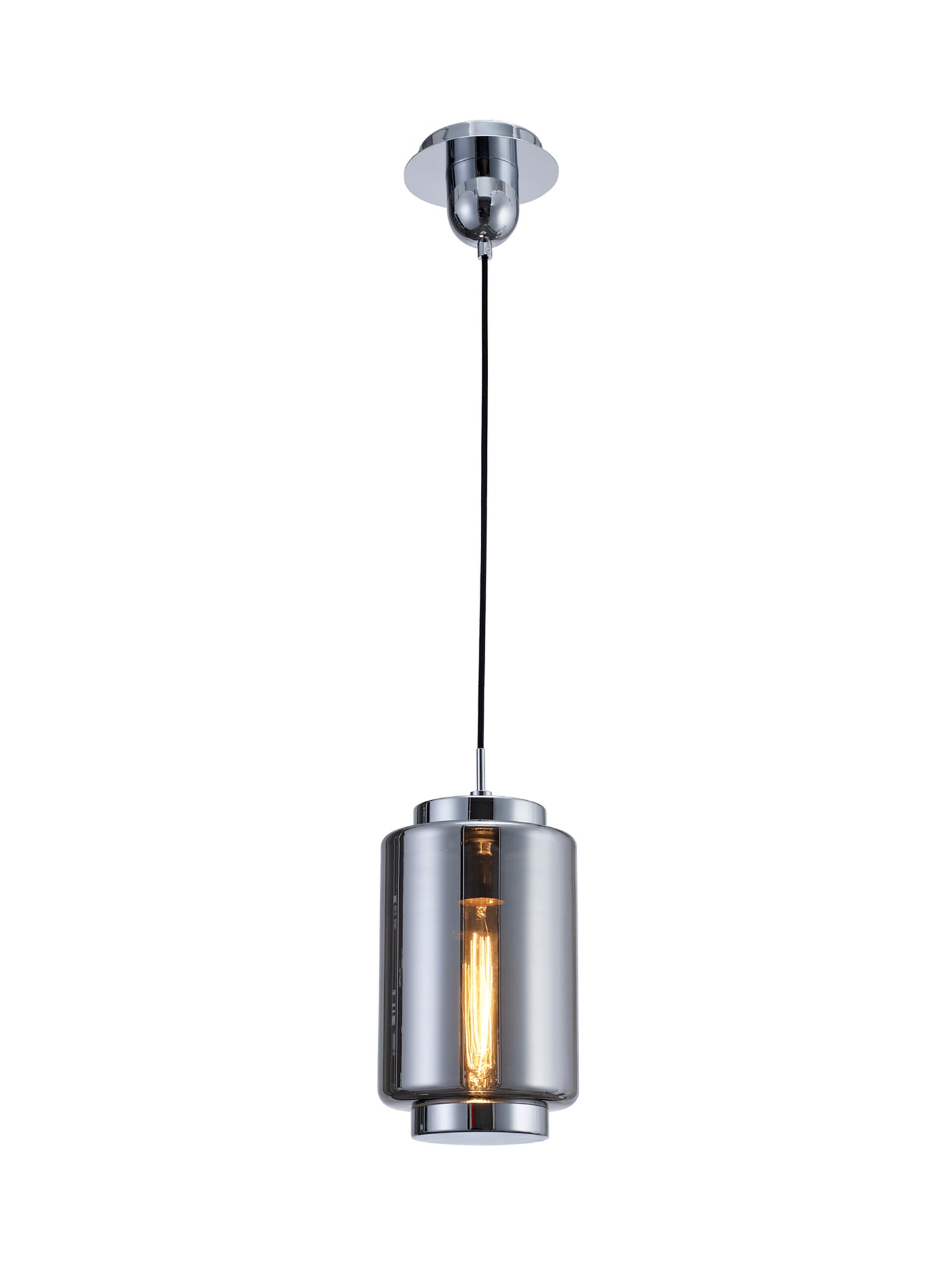 Jarras Pendant 20cm Round, 1 x E27 (Max 40W), Chrome/Ash Grey Glass by Mantra