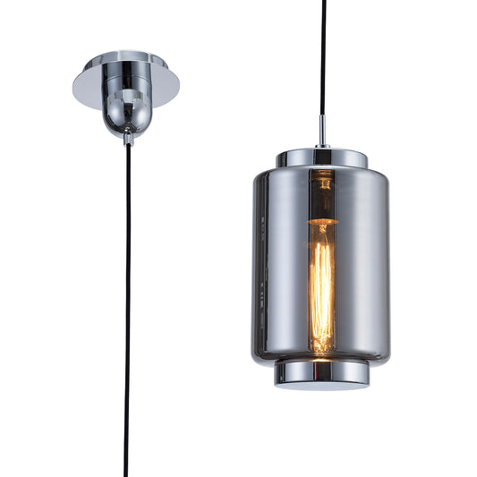 Jarras Pendant 20cm Round, 1 x E27 (Max 40W), Chrome/Ash Grey Glass by Mantra