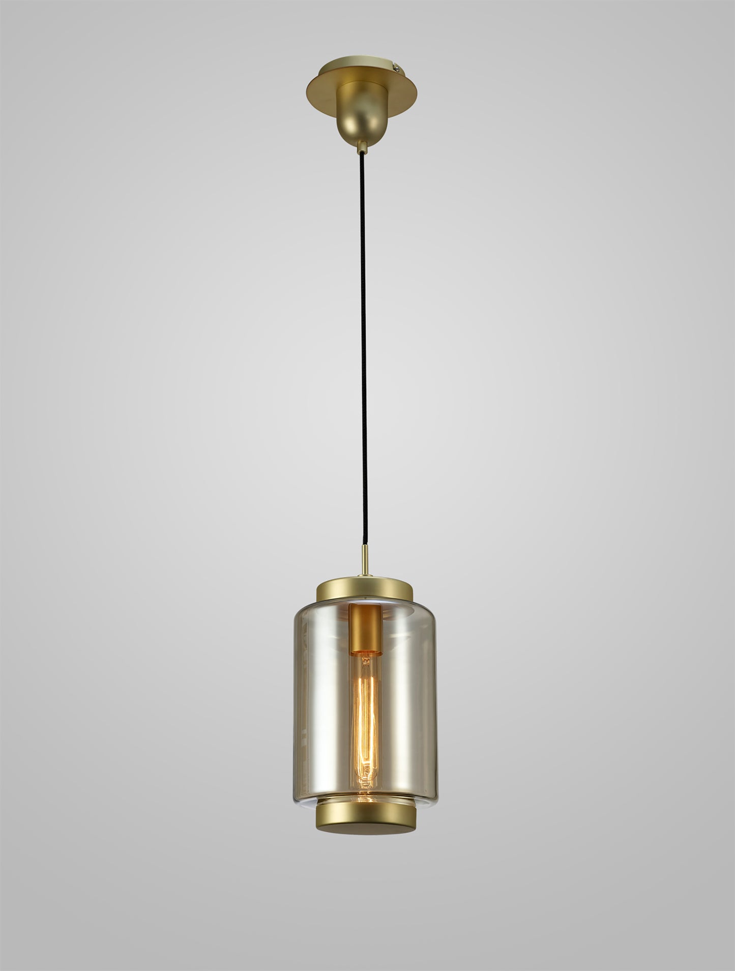 Jarras Pendant 20cm Round, 1 x E27 (Max 40W), Matt Gold/Cognac Glass by Mantra