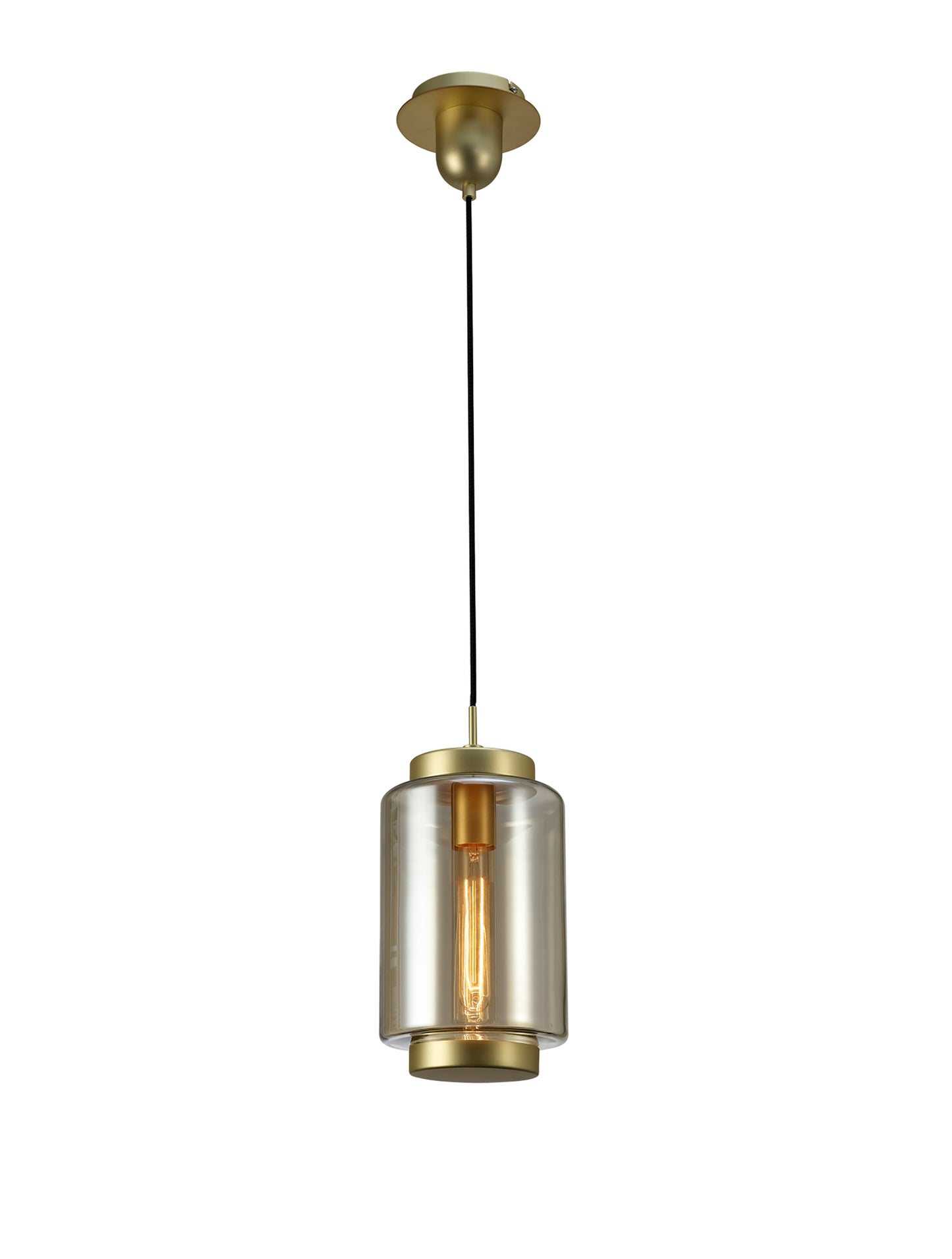 Jarras Pendant 20cm Round, 1 x E27 (Max 40W), Matt Gold/Cognac Glass by Mantra