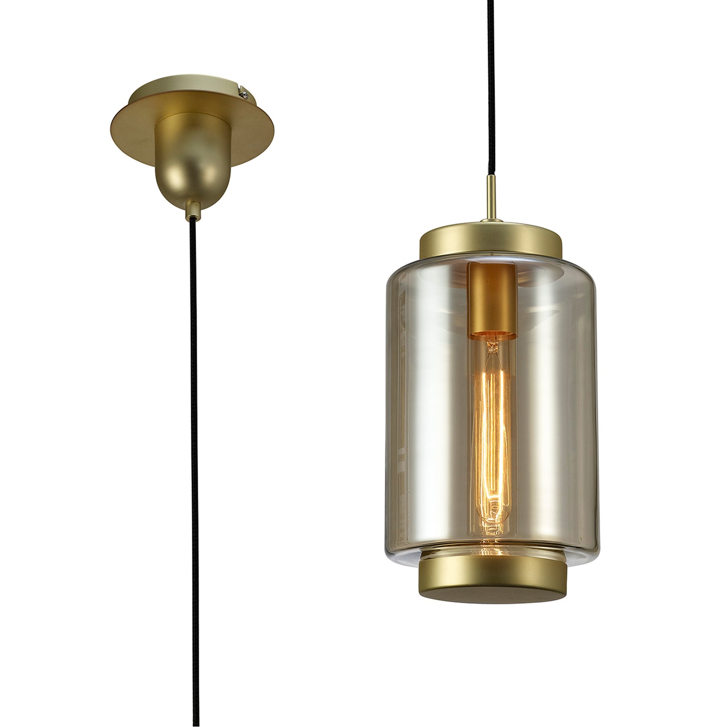 Jarras Pendant 20cm Round, 1 x E27 (Max 40W), Matt Gold/Cognac Glass by Mantra