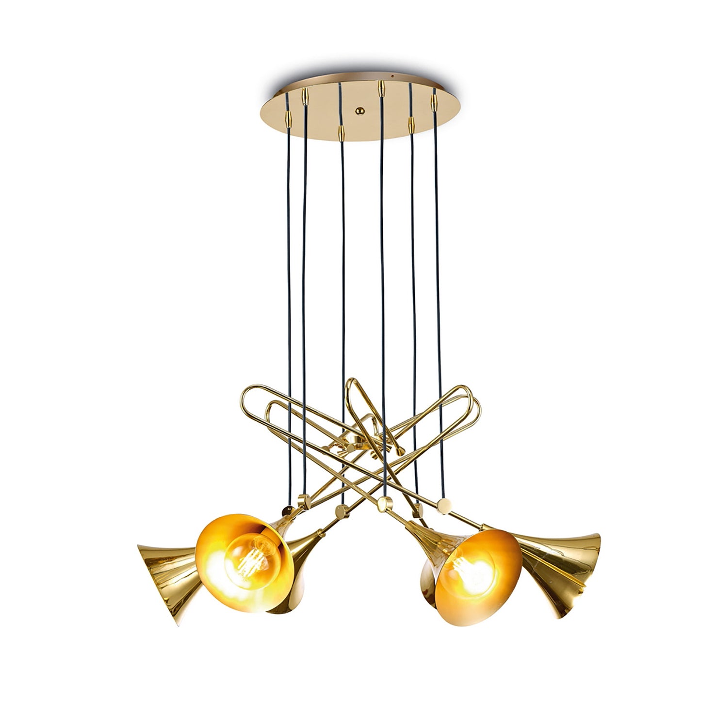 Jazz Pendant, 88cm Round, 6 x E27 (Max 20W), Polished Gold by Mantra