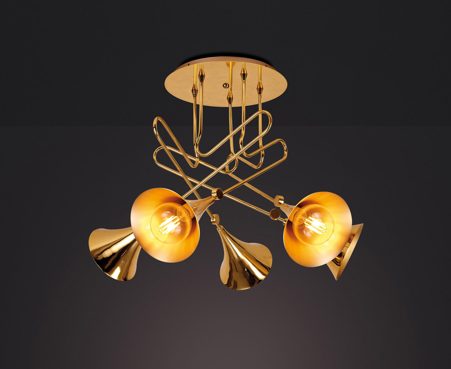 Jazz Ceiling, 76cm Round, 5 x E27 (Max 20W), Polished Gold by Mantra