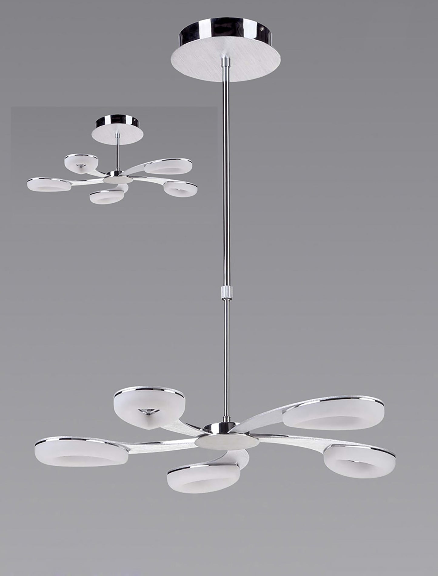 Juno Telescopic 5 Light 30W LED 3000K, 2700lm, Satin Aluminium/Frosted Acrylic/Polished Chrome, 3yrs Warranty by Mantra