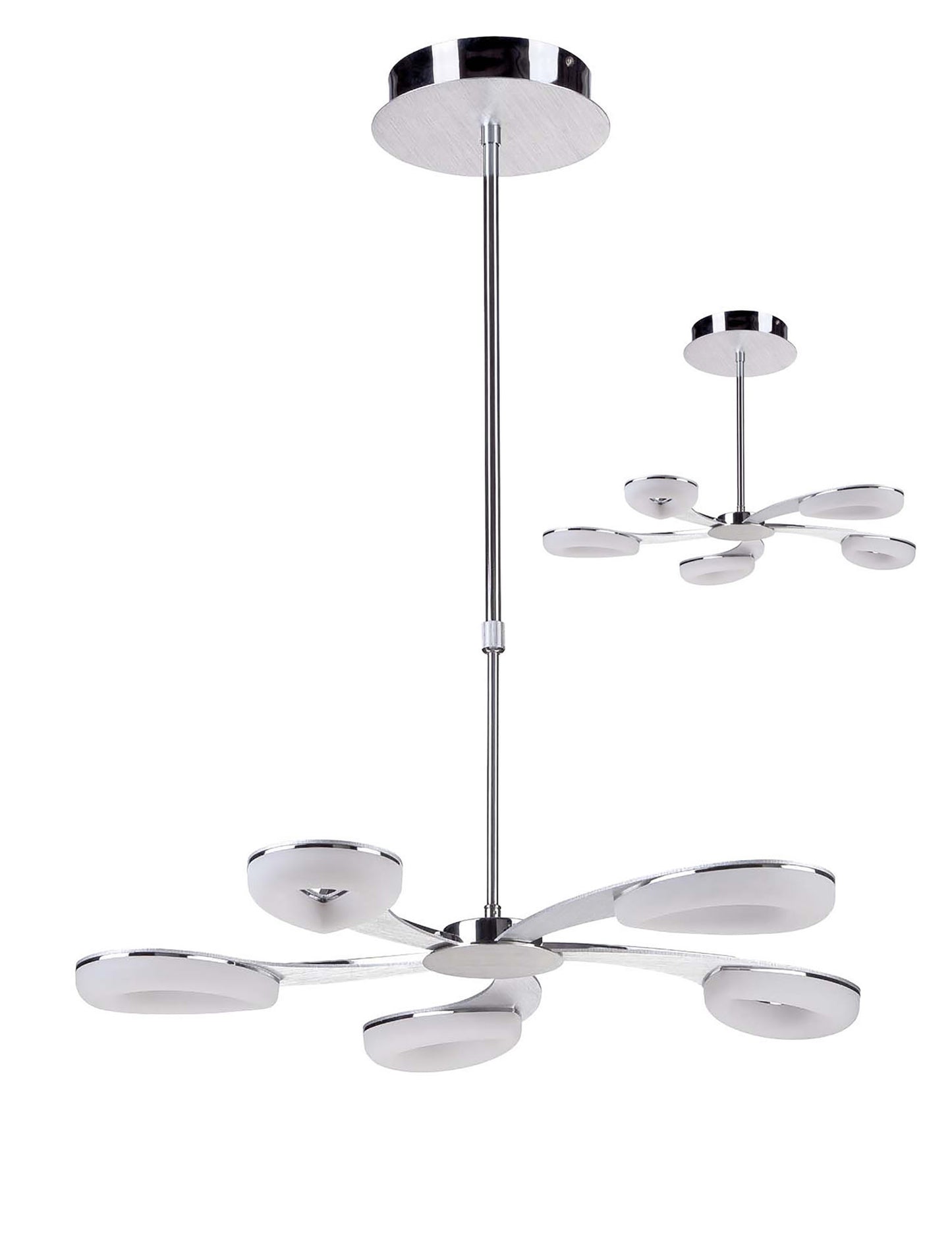 Juno Telescopic 5 Light 30W LED 3000K, 2700lm, Satin Aluminium/Frosted Acrylic/Polished Chrome, 3yrs Warranty by Mantra
