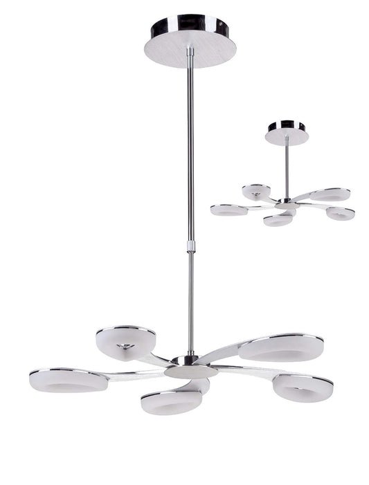 Juno Telescopic 5 Light 30W LED 3000K, 2700lm, Satin Aluminium/Frosted Acrylic/Polished Chrome, 3yrs Warranty by Mantra