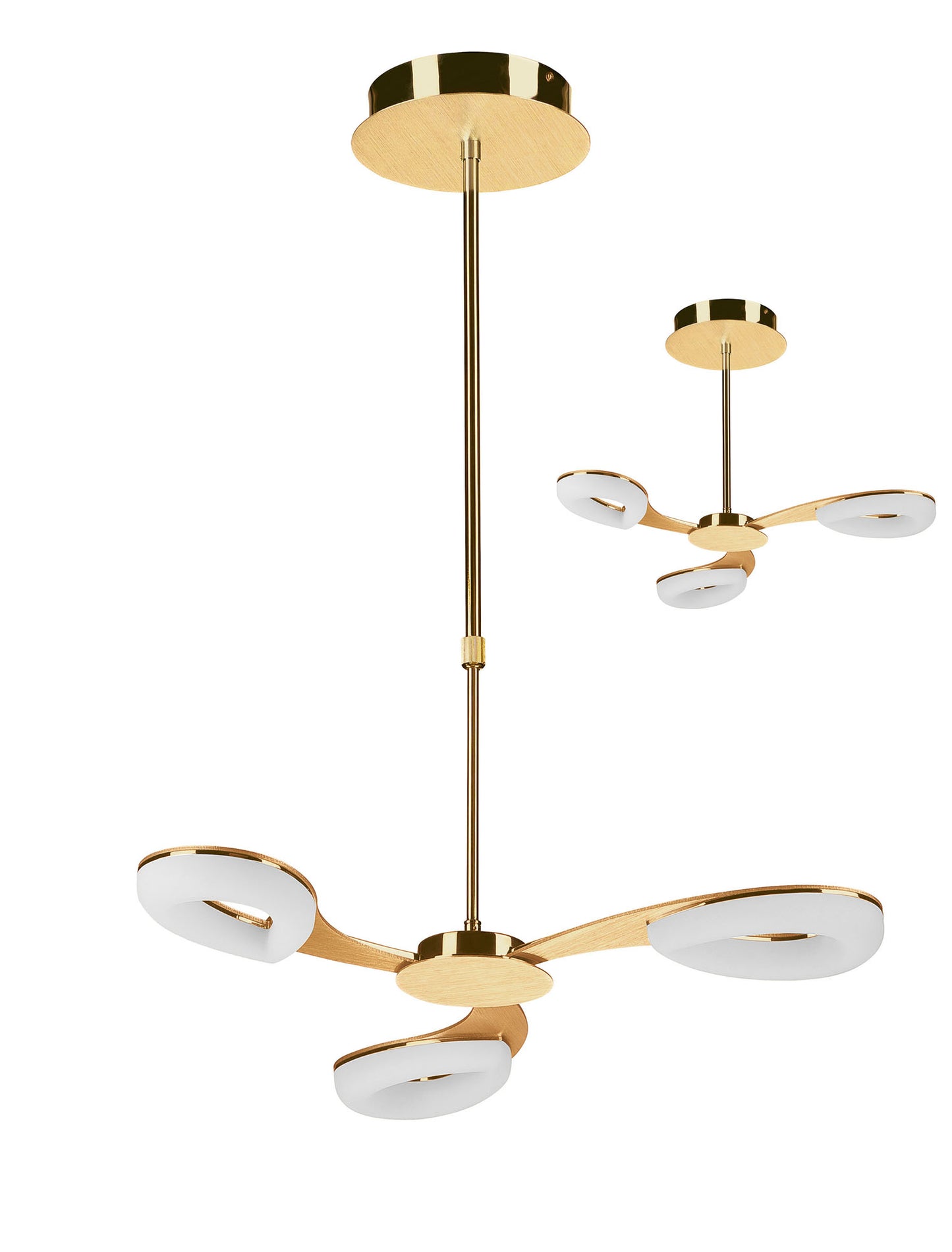 Juno Telescopic Convertible To Semi Flush 3 Light 15W LED 3000K, 1350lm, Satin Gold/Frosted Acrylic/Gold, 3yrs Warranty by Mantra