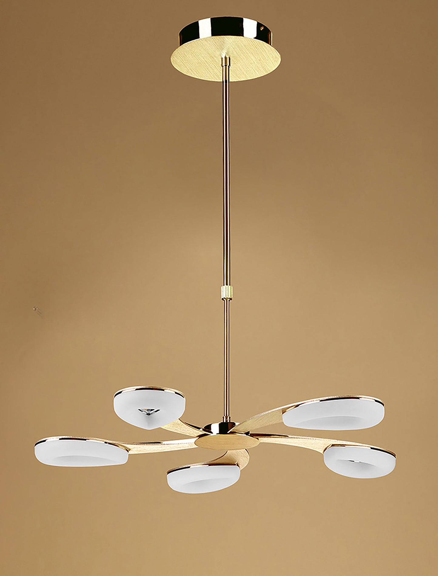 Juno Telescopic 5 Light 30W LED 3000K, 2700lm, Satin Gold/Frosted Acrylic/Gold, 3yrs Warranty by Mantra