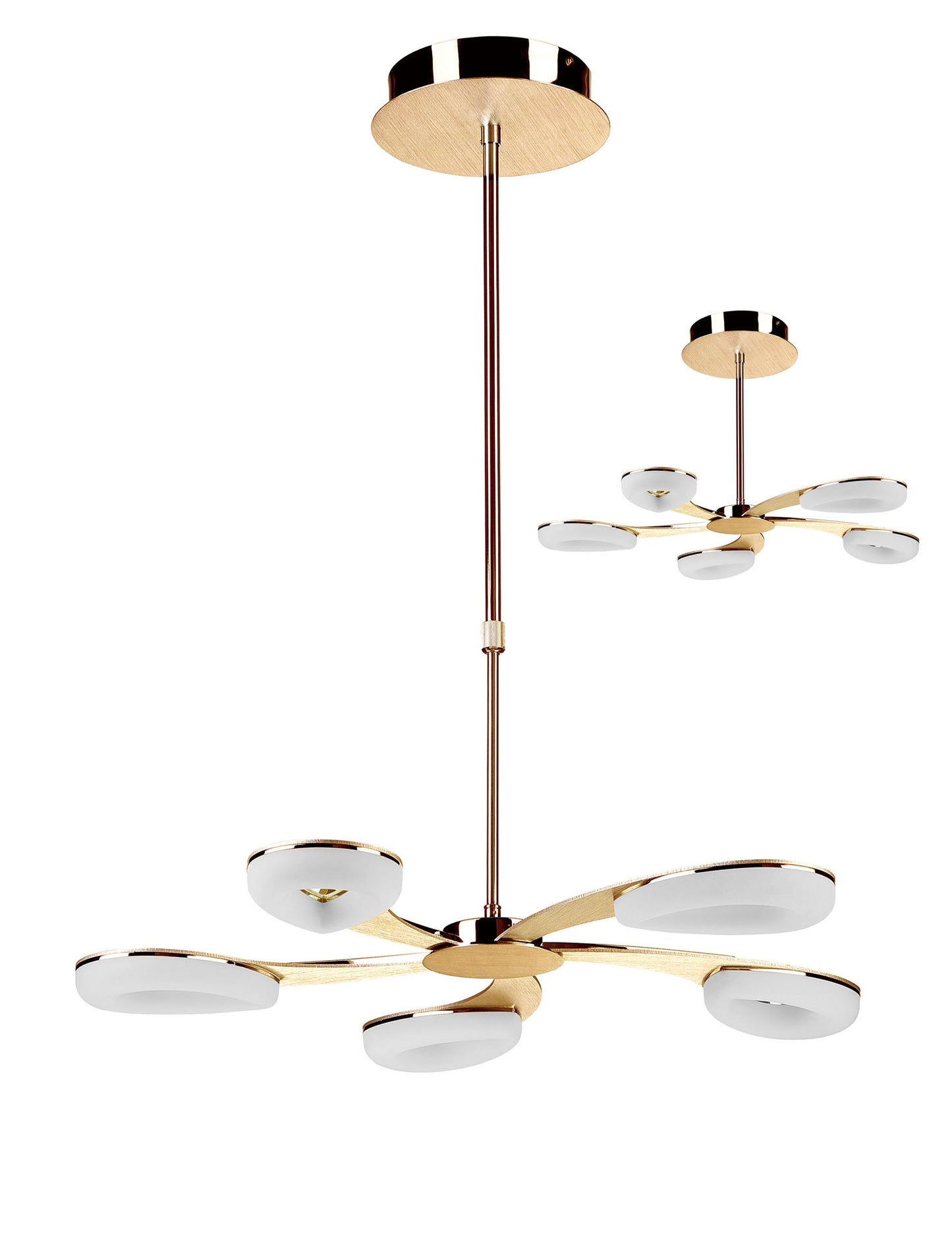 Juno Telescopic 5 Light 30W LED 3000K, 2700lm, Satin Gold/Frosted Acrylic/Gold, 3yrs Warranty by Mantra