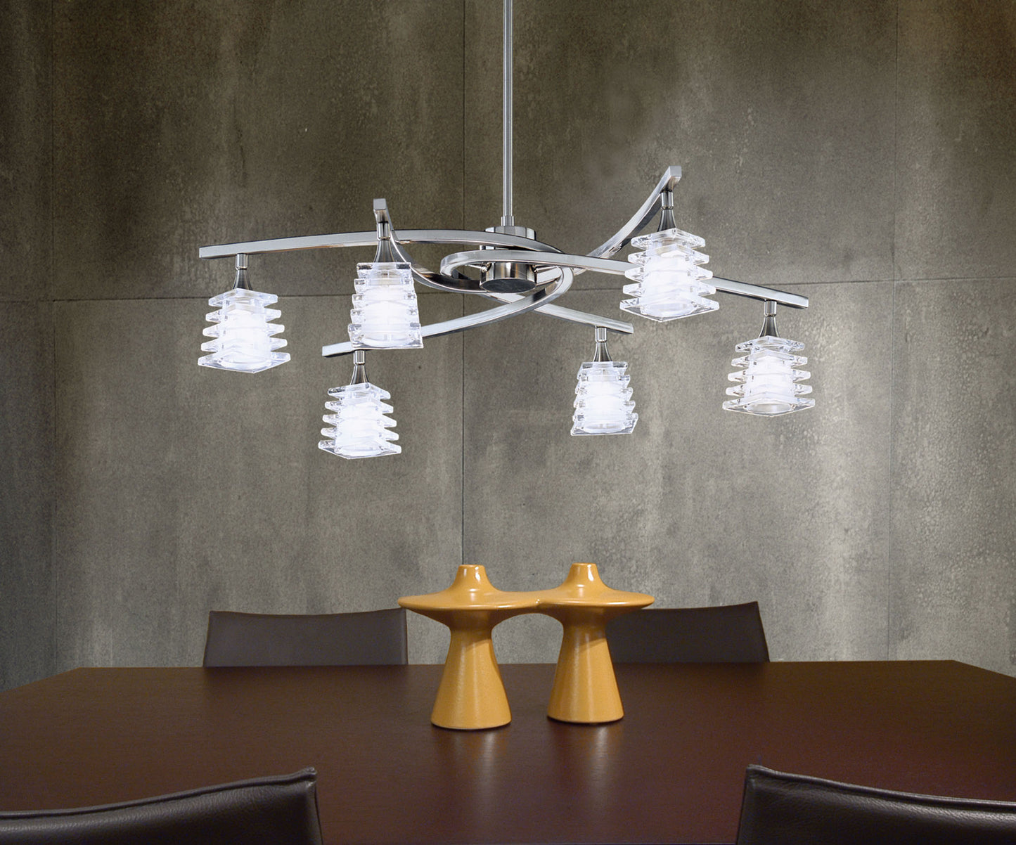 Keops Telescopic Pendant Convertible To Semi Flush 4 Light G9, Satin Nickel by Mantra