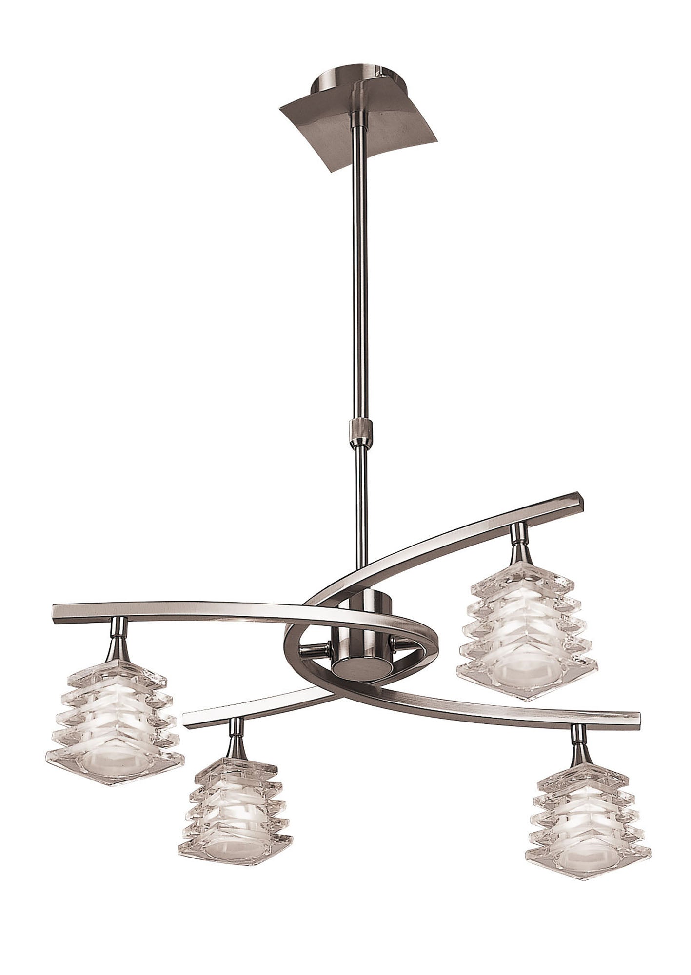 Keops Telescopic Pendant Convertible To Semi Flush 4 Light G9, Satin Nickel by Mantra