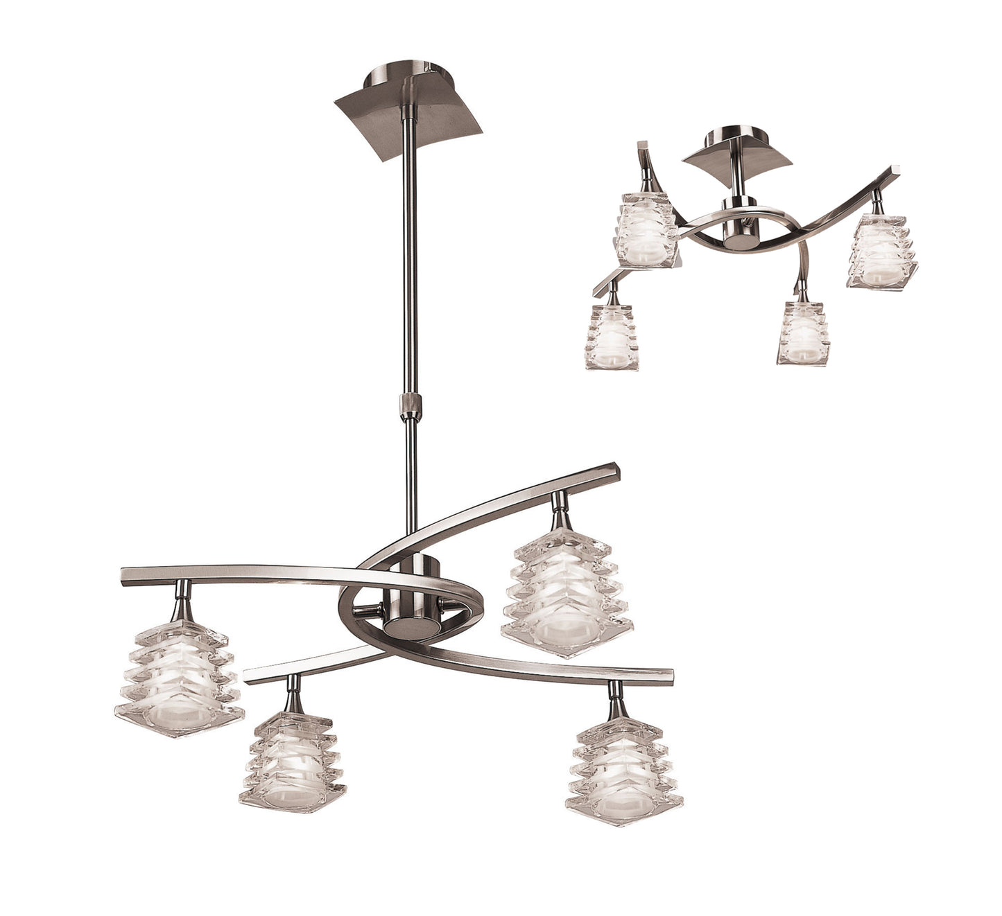 Keops Telescopic Pendant Convertible To Semi Flush 4 Light G9, Satin Nickel by Mantra