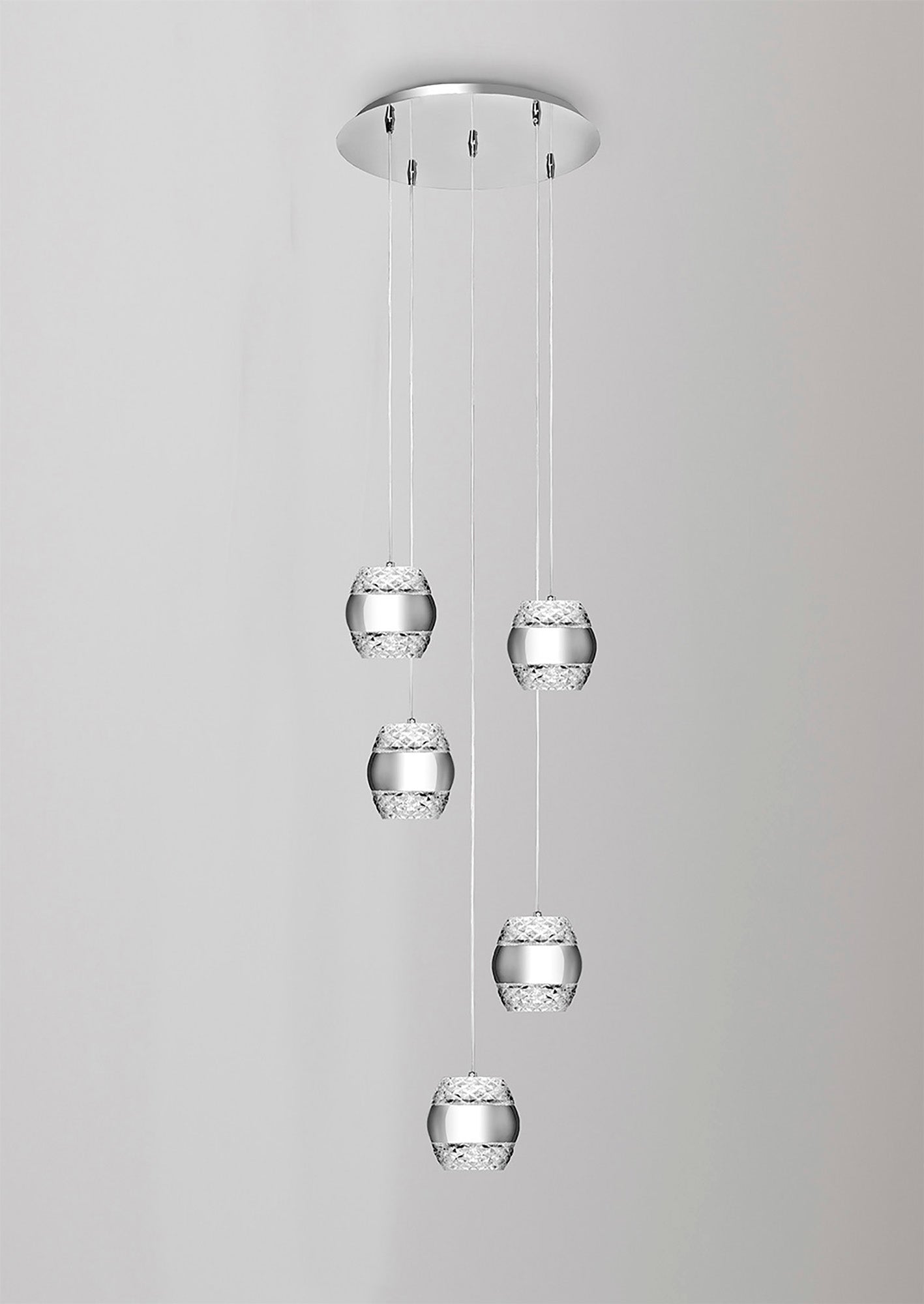 Khalifa Pendant 5 X 6W LED 3000K Line Polished Chrome / Glass, 5400lm, 3yrs Warranty by Mantra