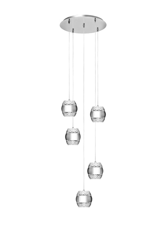 Khalifa Pendant 5 X 6W LED 3000K Line Polished Chrome / Glass, 5400lm, 3yrs Warranty by Mantra